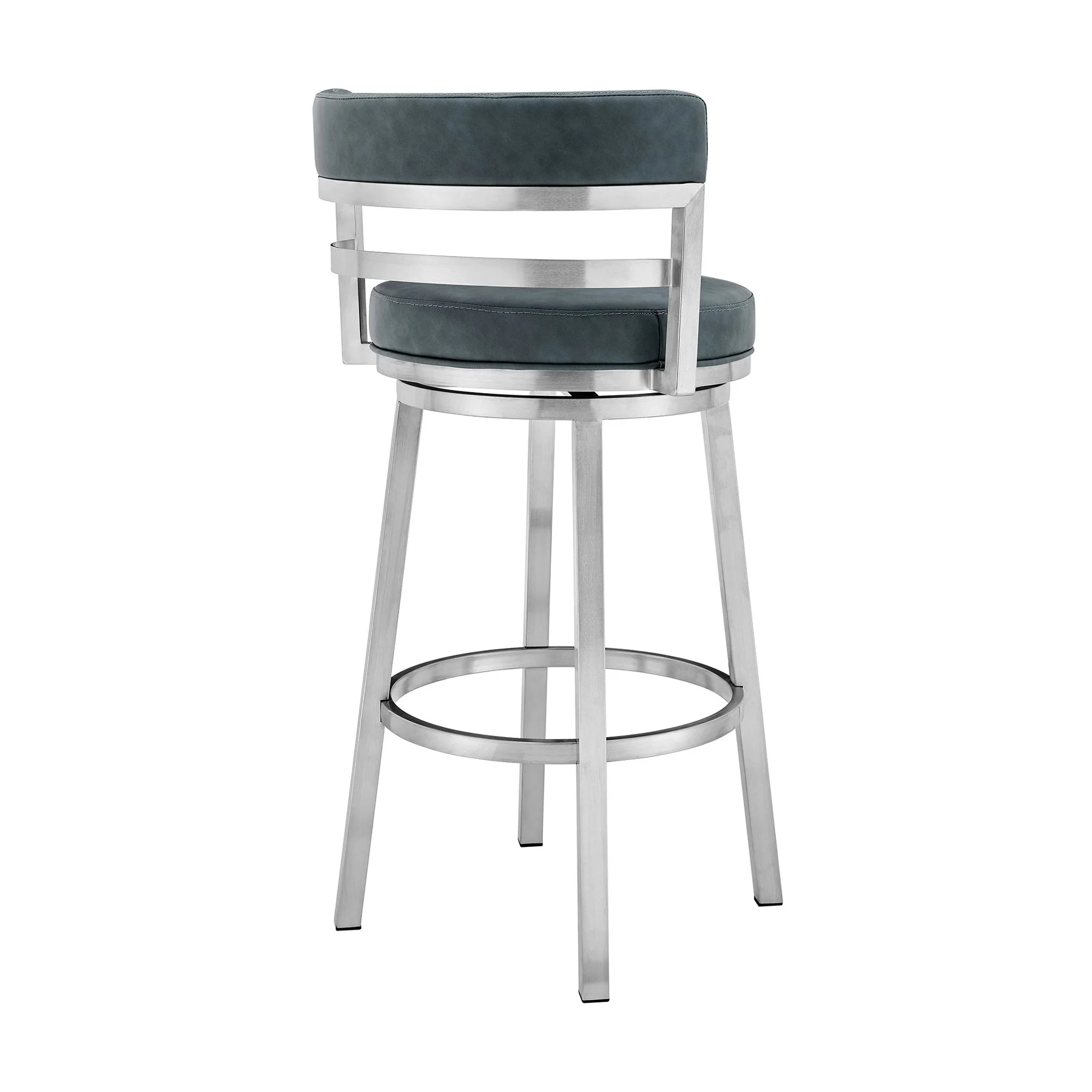 Madrid 26" Counter Height Swivel Blue Faux Leather and Brushed Stainless Steel Bar Stool - Image 3