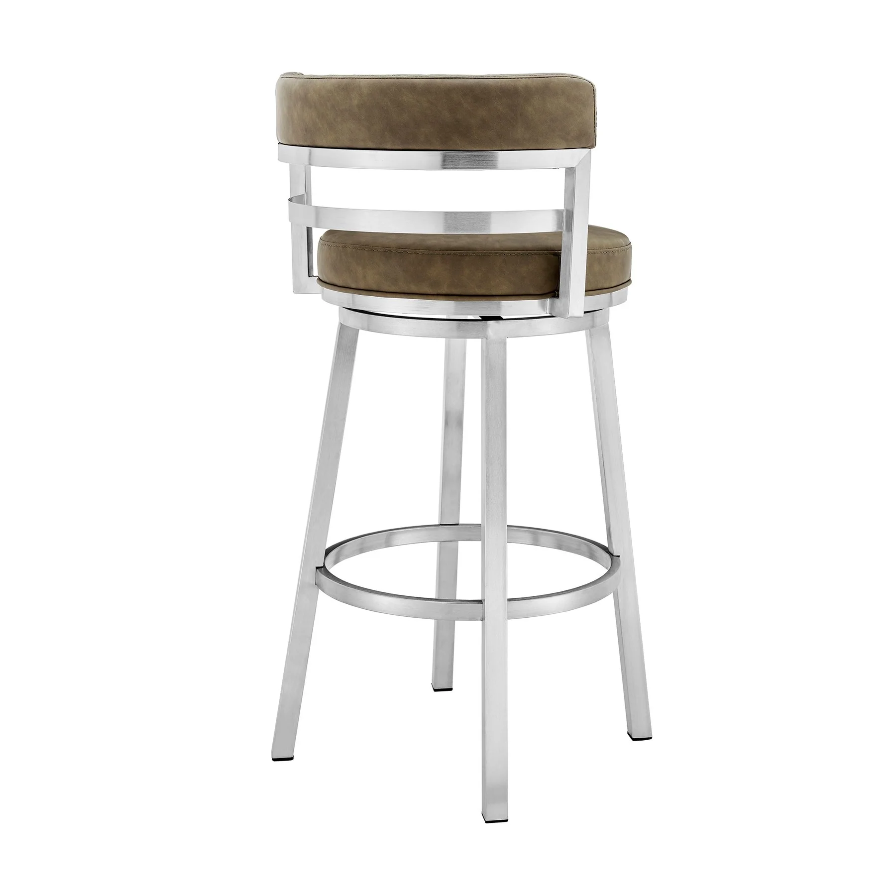 Madrid 26" Counter Height Swivel Green Faux Leather and Brushed Stainless Steel Bar Stool - Image 3