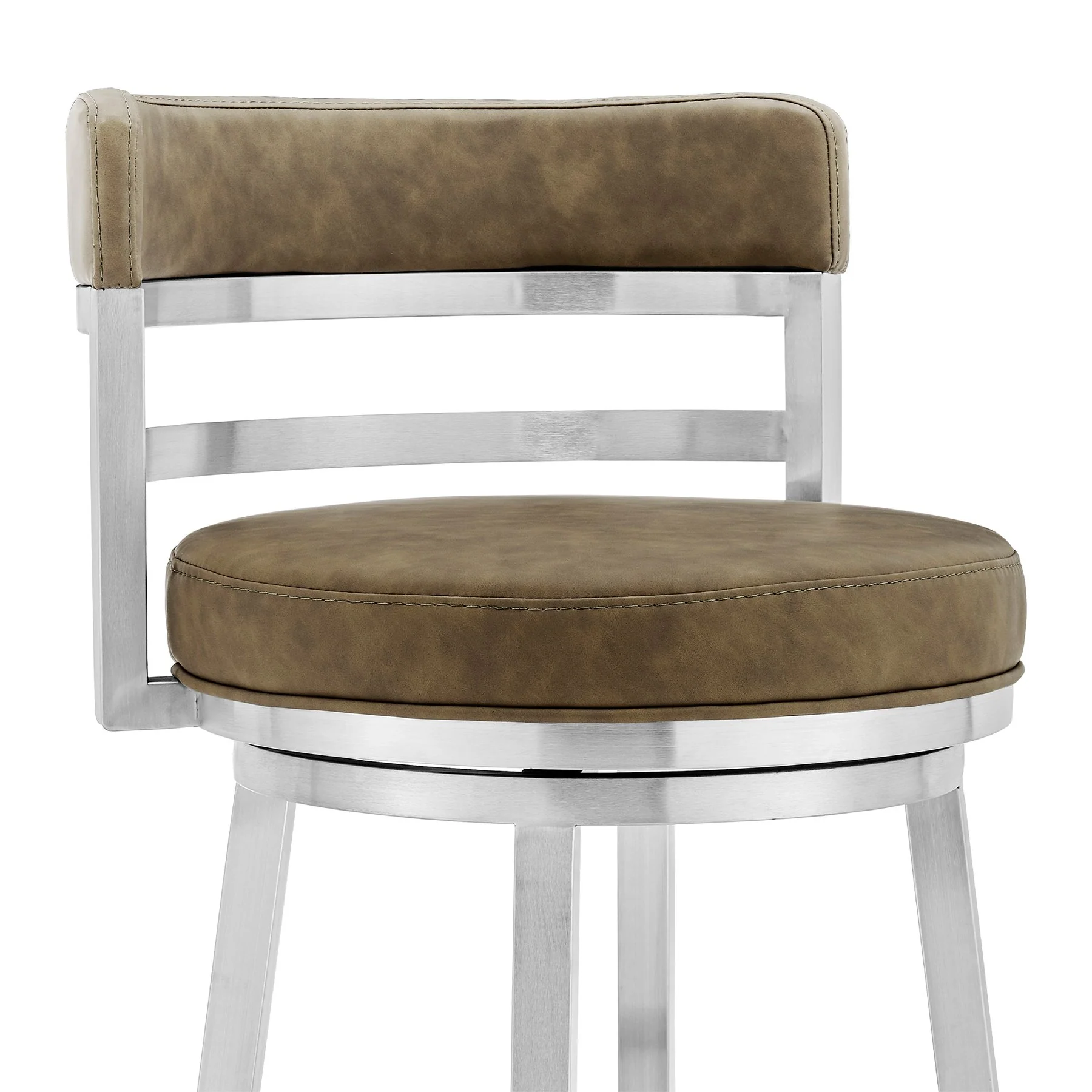 Madrid 26" Counter Height Swivel Green Faux Leather and Brushed Stainless Steel Bar Stool - Image 4