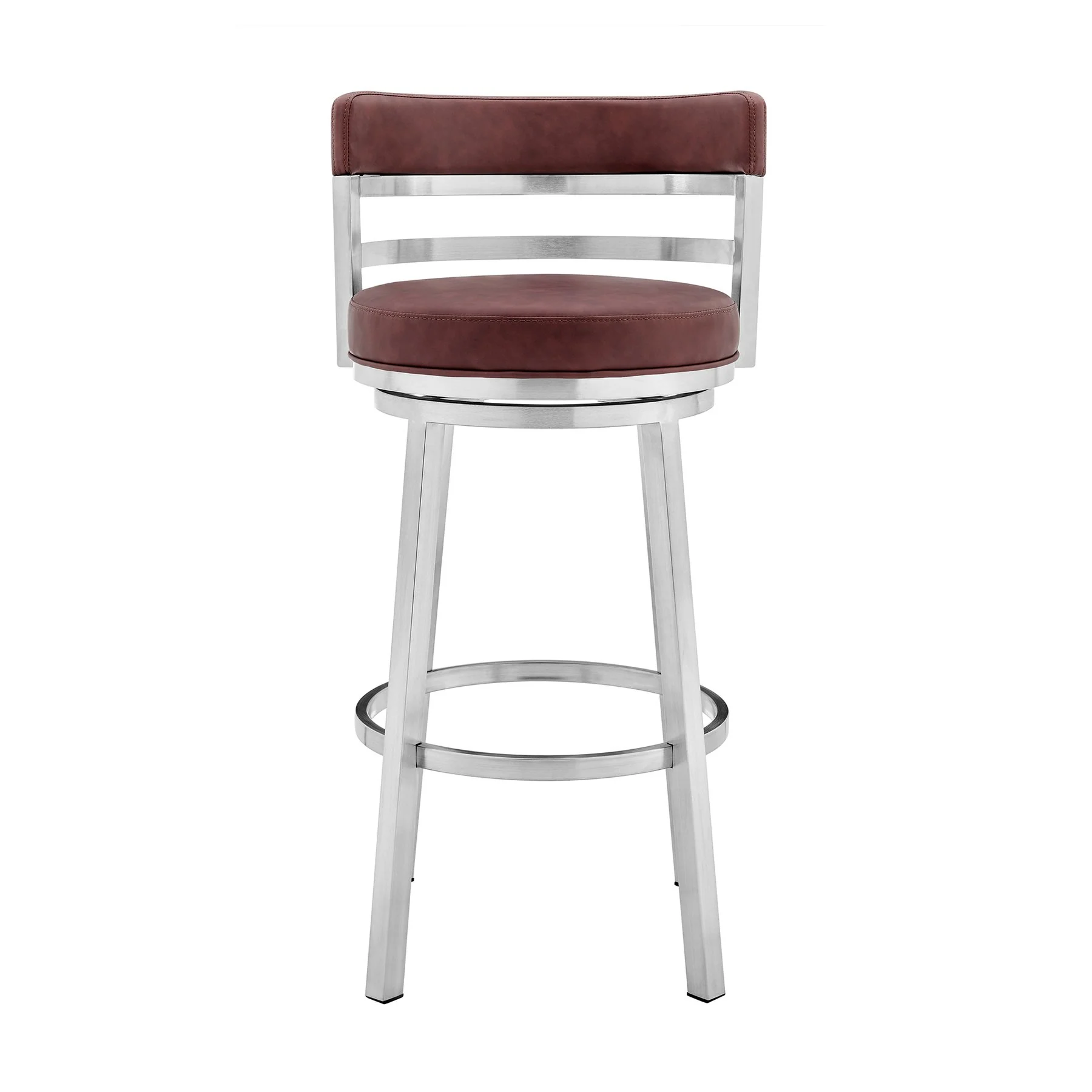 Madrid 30" Bar Height Swivel Red Faux Leather and Brushed Stainless Steel Bar Stool - Image 2