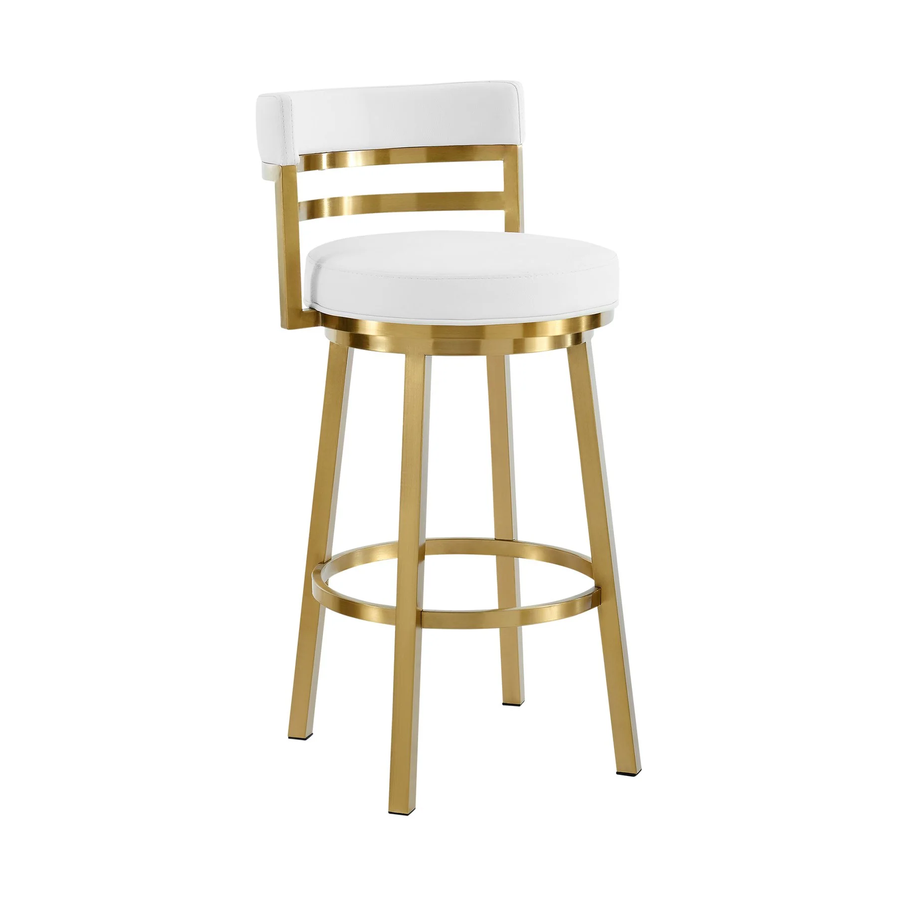 Madrid 30" Swivel Bar Stool in Gold Brushed Stainless Steel with White Faux Leather