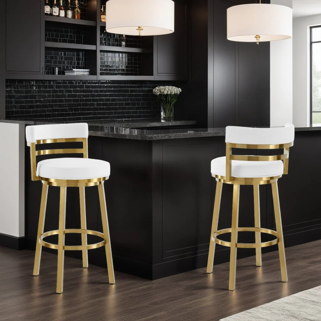 Madrid 30" Swivel Bar Stool in Gold Brushed Stainless Steel with White Faux Leather - Image 10