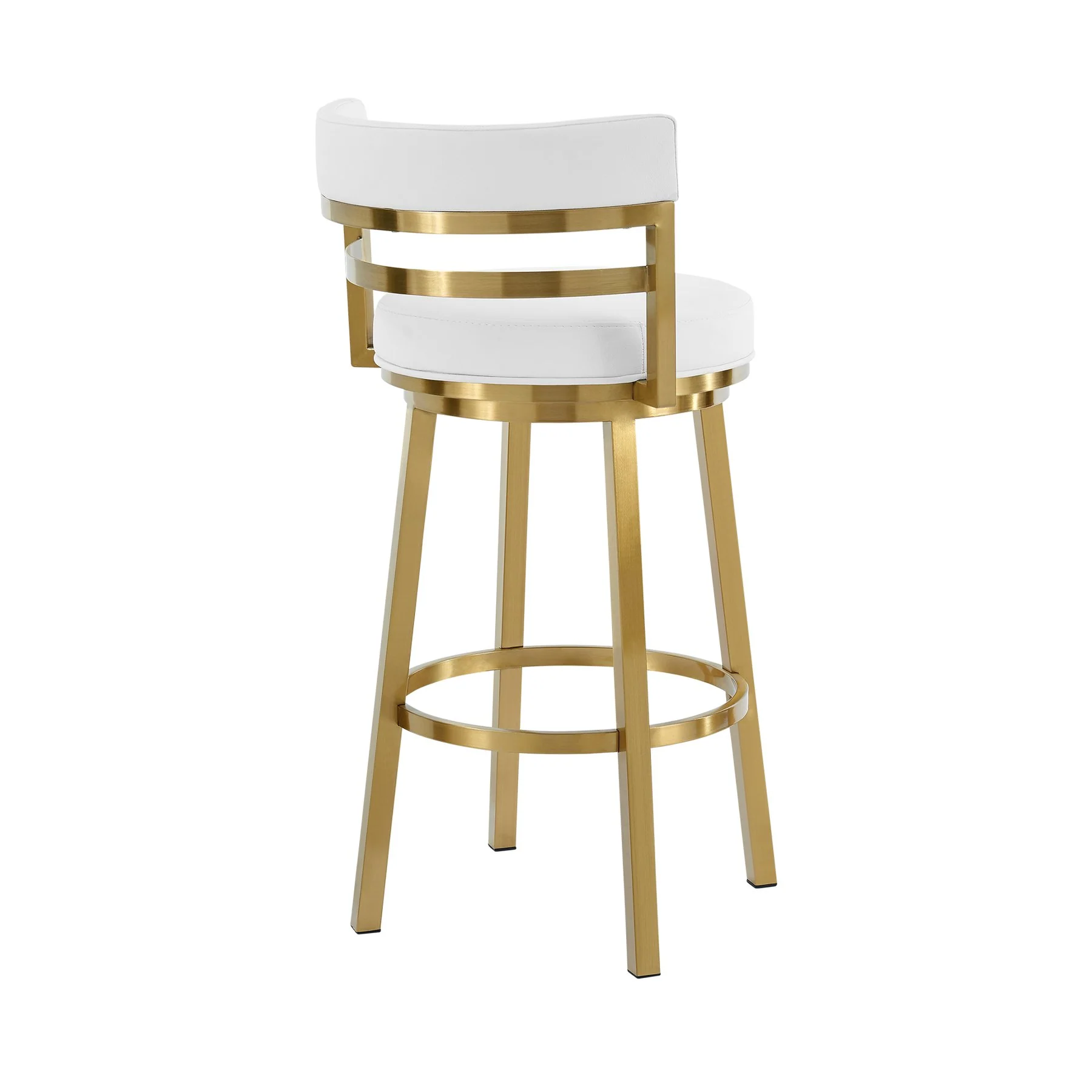 Madrid 30" Swivel Bar Stool in Gold Brushed Stainless Steel with White Faux Leather - Image 3