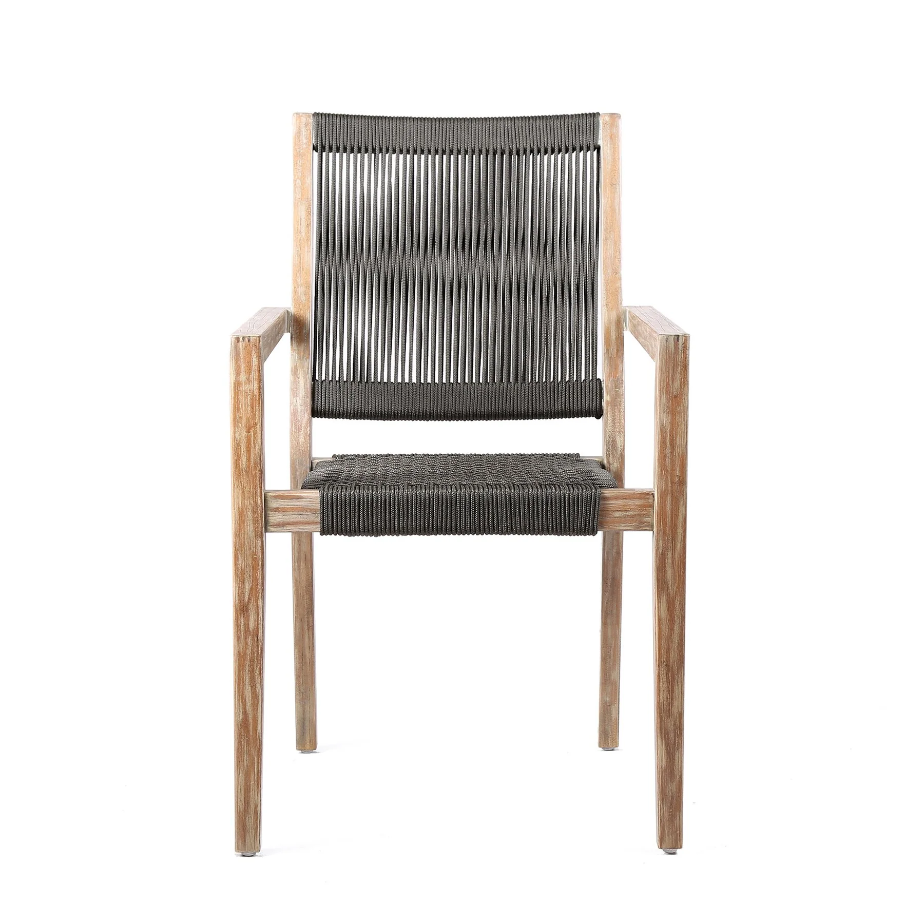 Madsen Outdoor Eucalyptus Wood and Charcoal Rope Dining Chairs with Gray Teak Finish - Set of 2 - Image 3