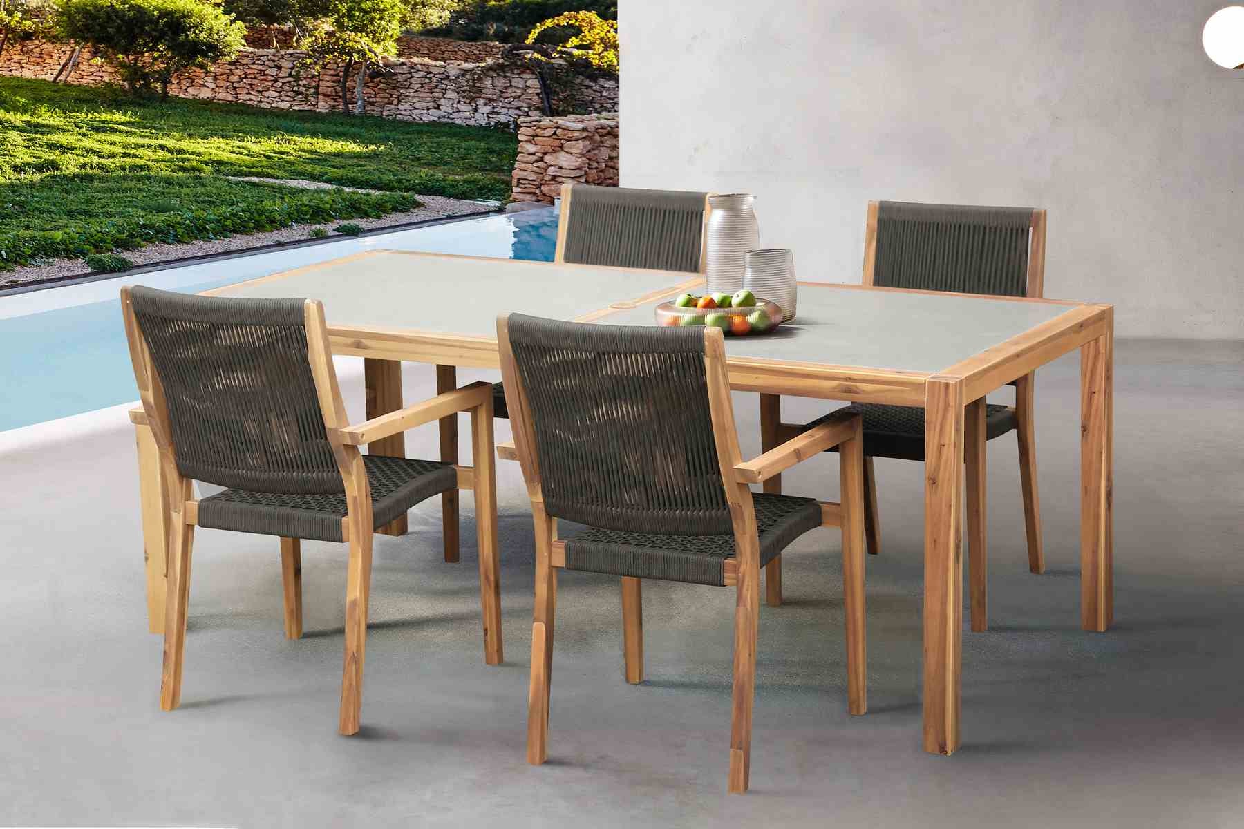 Madsen Outdoor Eucalyptus Wood and Charcoal Rope Dining Chairs with Teak Finish - Set of 2 - Image 10