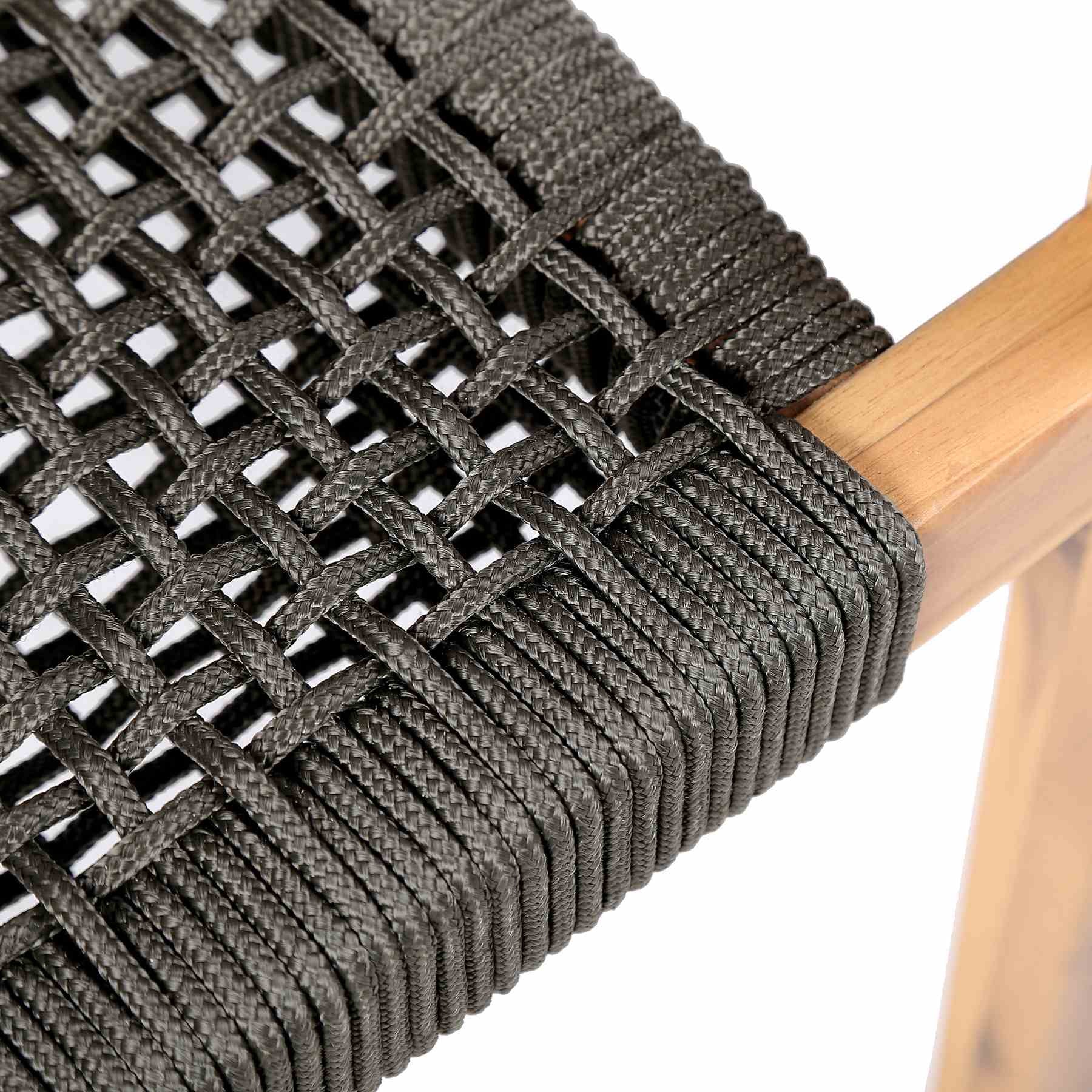 Madsen Outdoor Eucalyptus Wood and Charcoal Rope Dining Chairs with Teak Finish - Set of 2 - Image 8