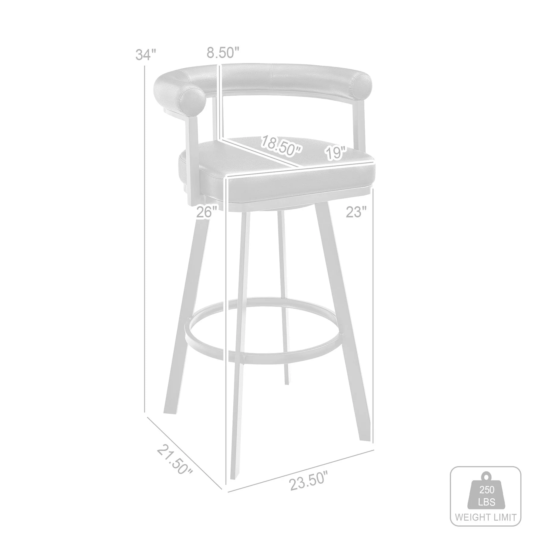 Magnolia 26" Swivel Counter Stool in Brushed Stainless Steel with Black Faux Leather - Image 8