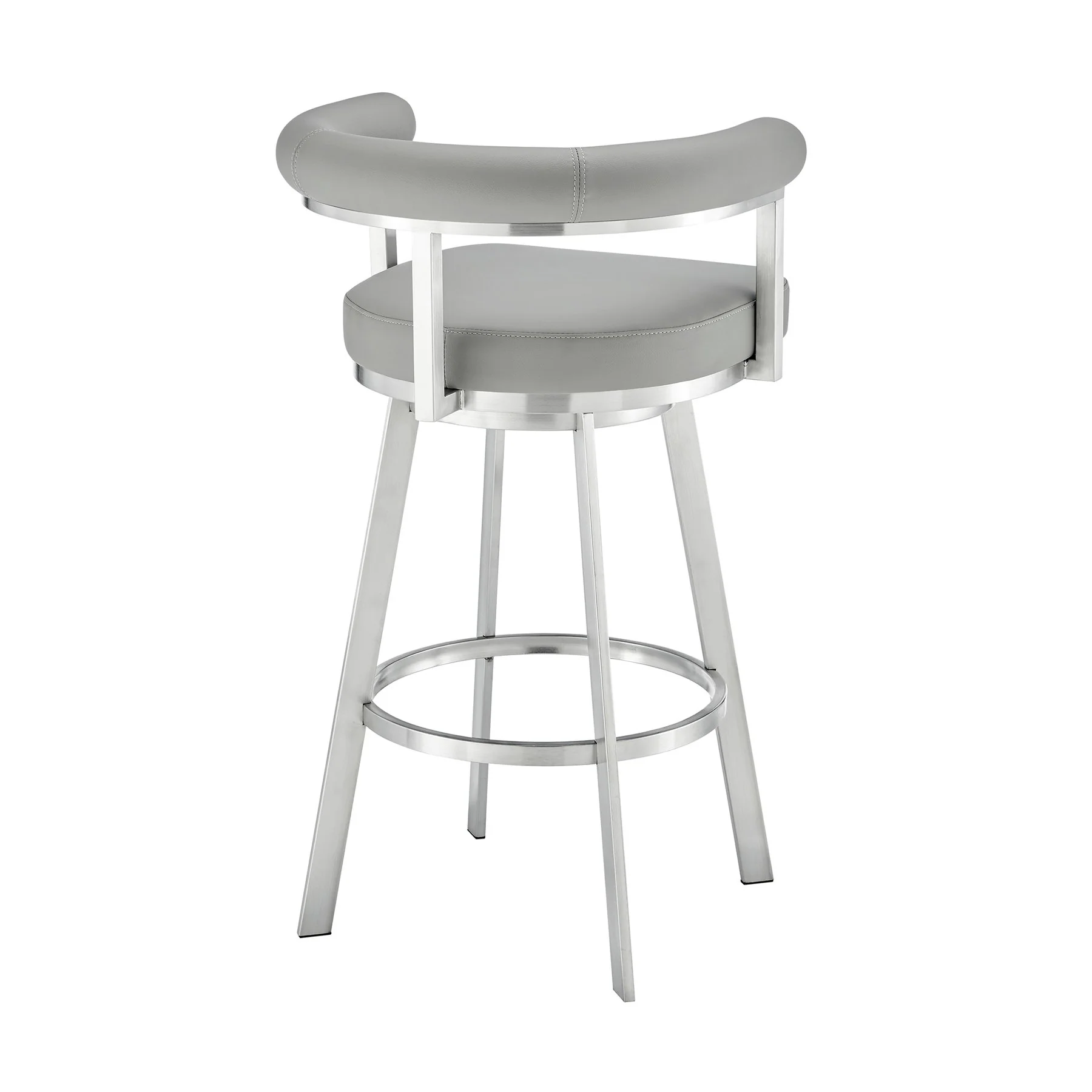 Magnolia 26" Swivel Counter Stool in Brushed Stainless Steel with Light Gray Faux Leather - Image 4