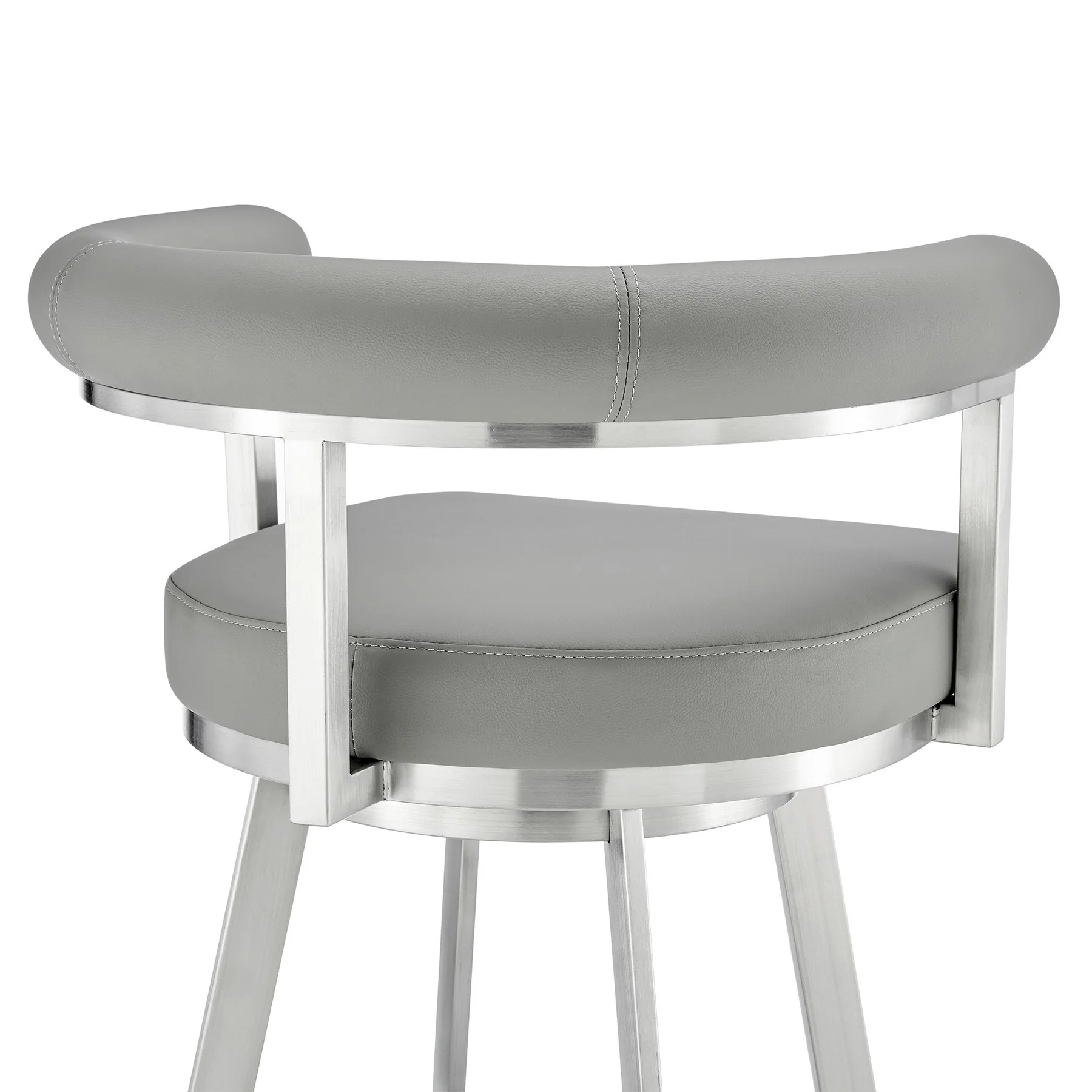 Magnolia 26" Swivel Counter Stool in Brushed Stainless Steel with Light Gray Faux Leather - Image 7