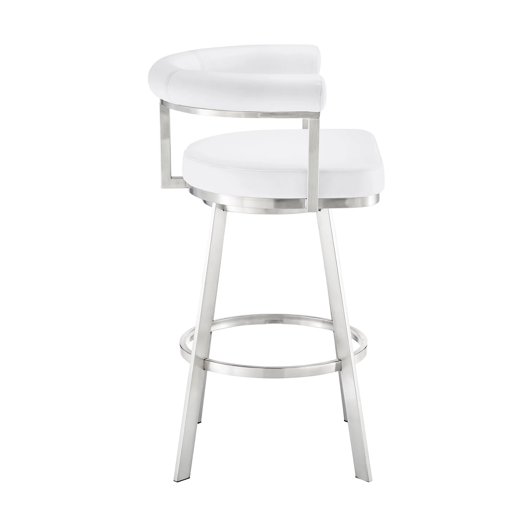 Magnolia 26" Swivel Counter Stool in Brushed Stainless Steel with White Faux Leather - Image 3