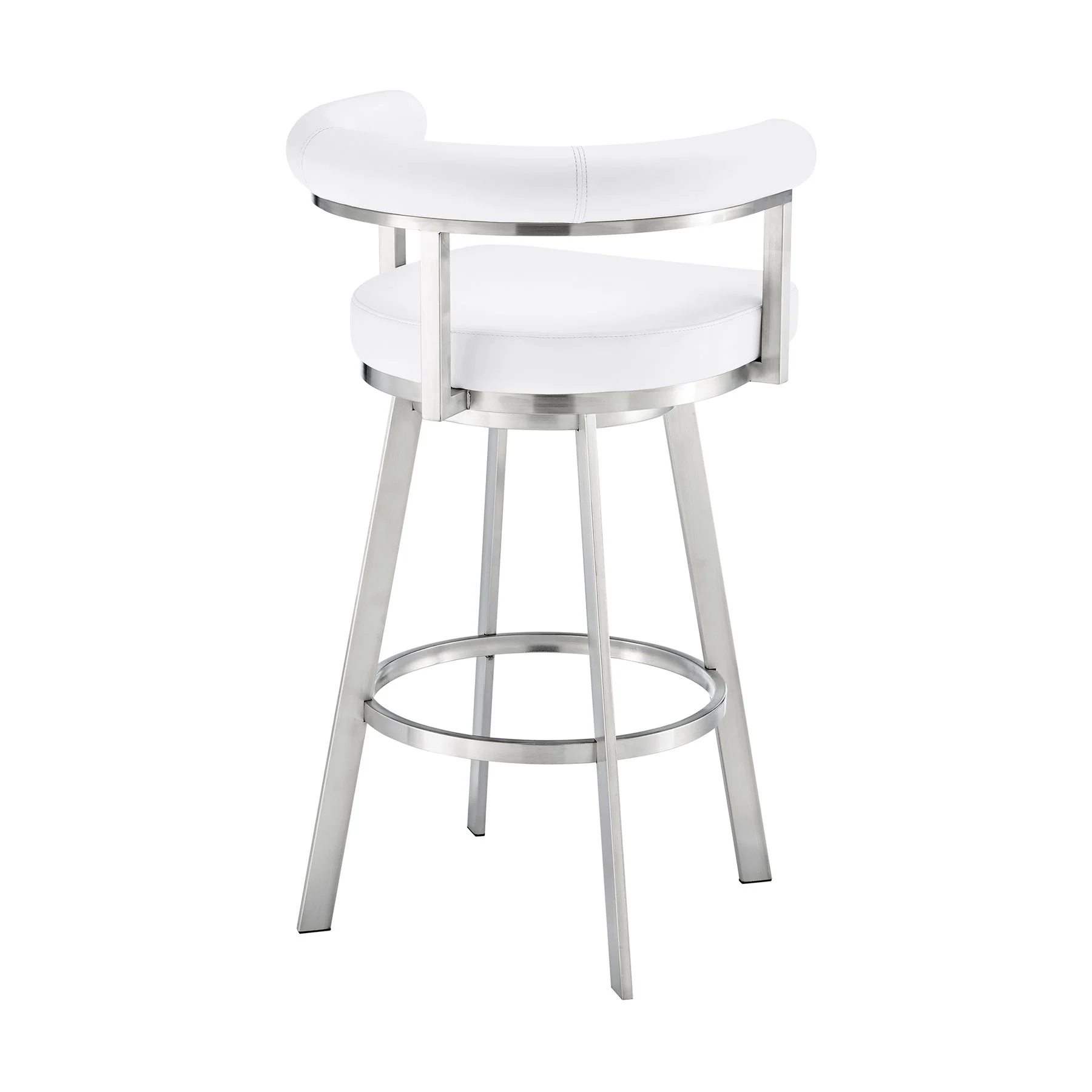Magnolia 26" Swivel Counter Stool in Brushed Stainless Steel with White Faux Leather - Image 4
