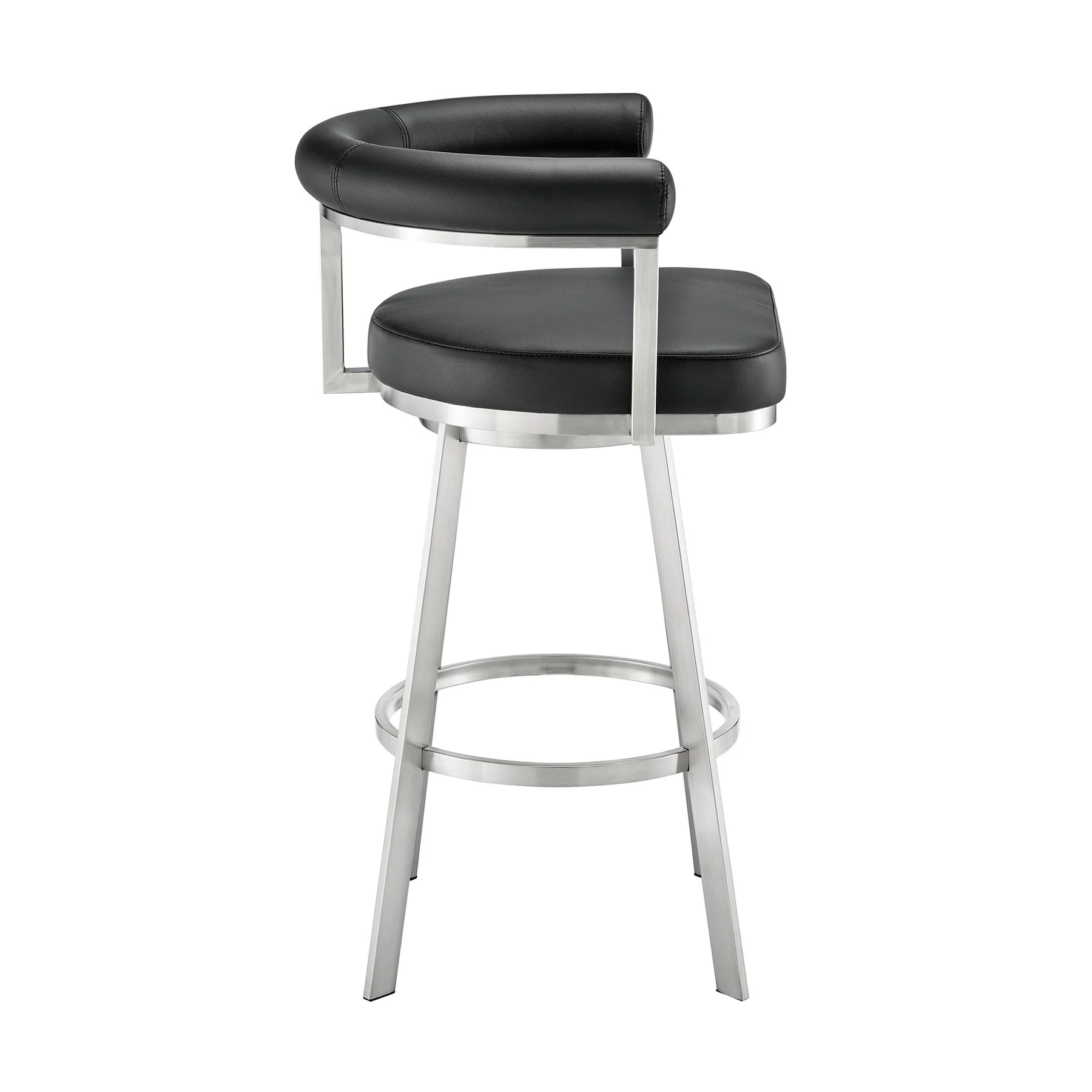 Magnolia 30" Swivel Bar Stool in Brushed Stainless Steel with Black Faux Leather - Image 3