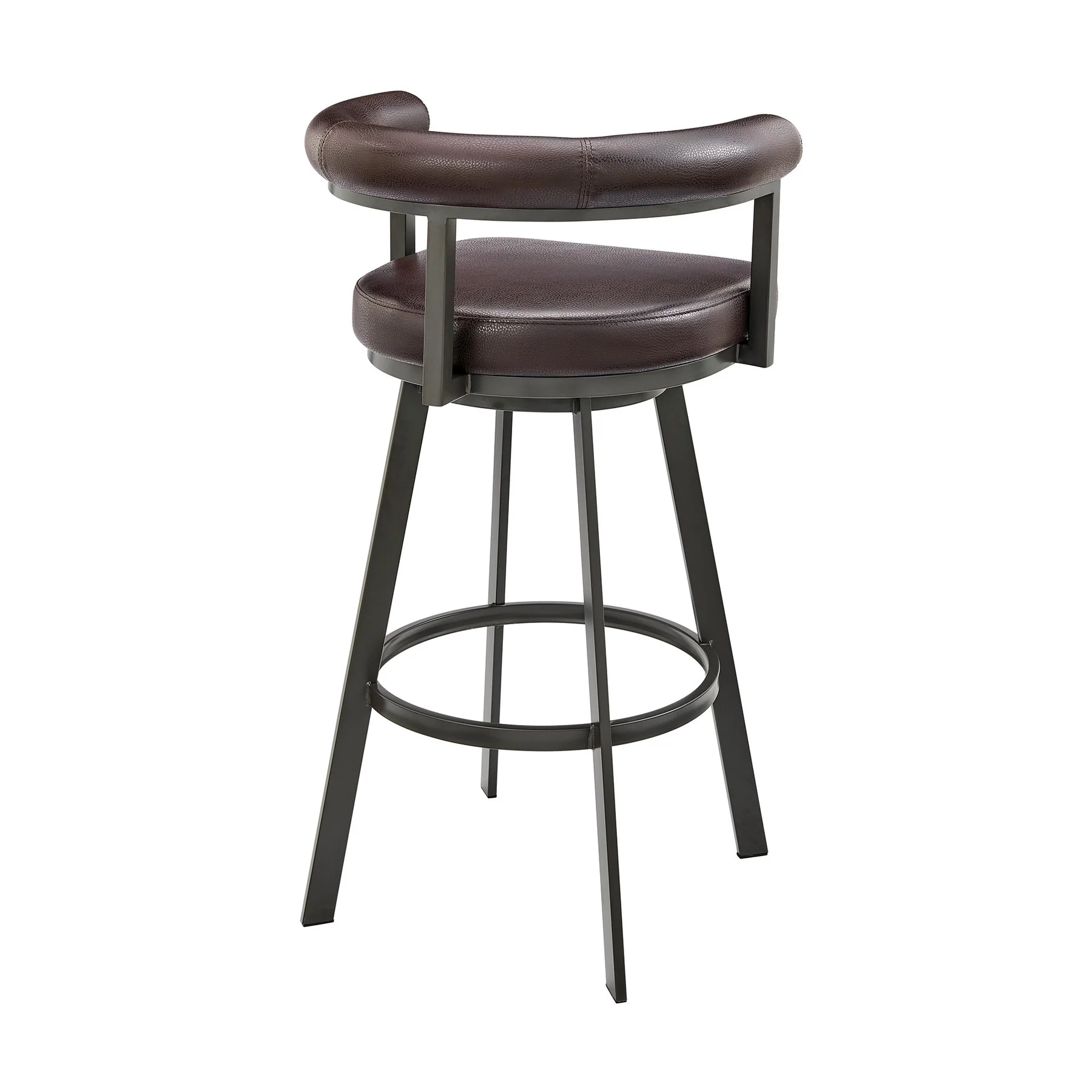 Magnolia Swivel Bar Stool in Brown Metal with Brown Faux Leather - Image 4