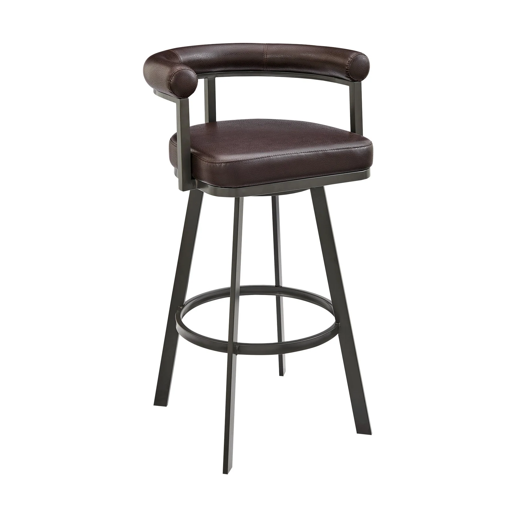 Magnolia Swivel Counter Stool in Brown Metal with Brown Faux Leather