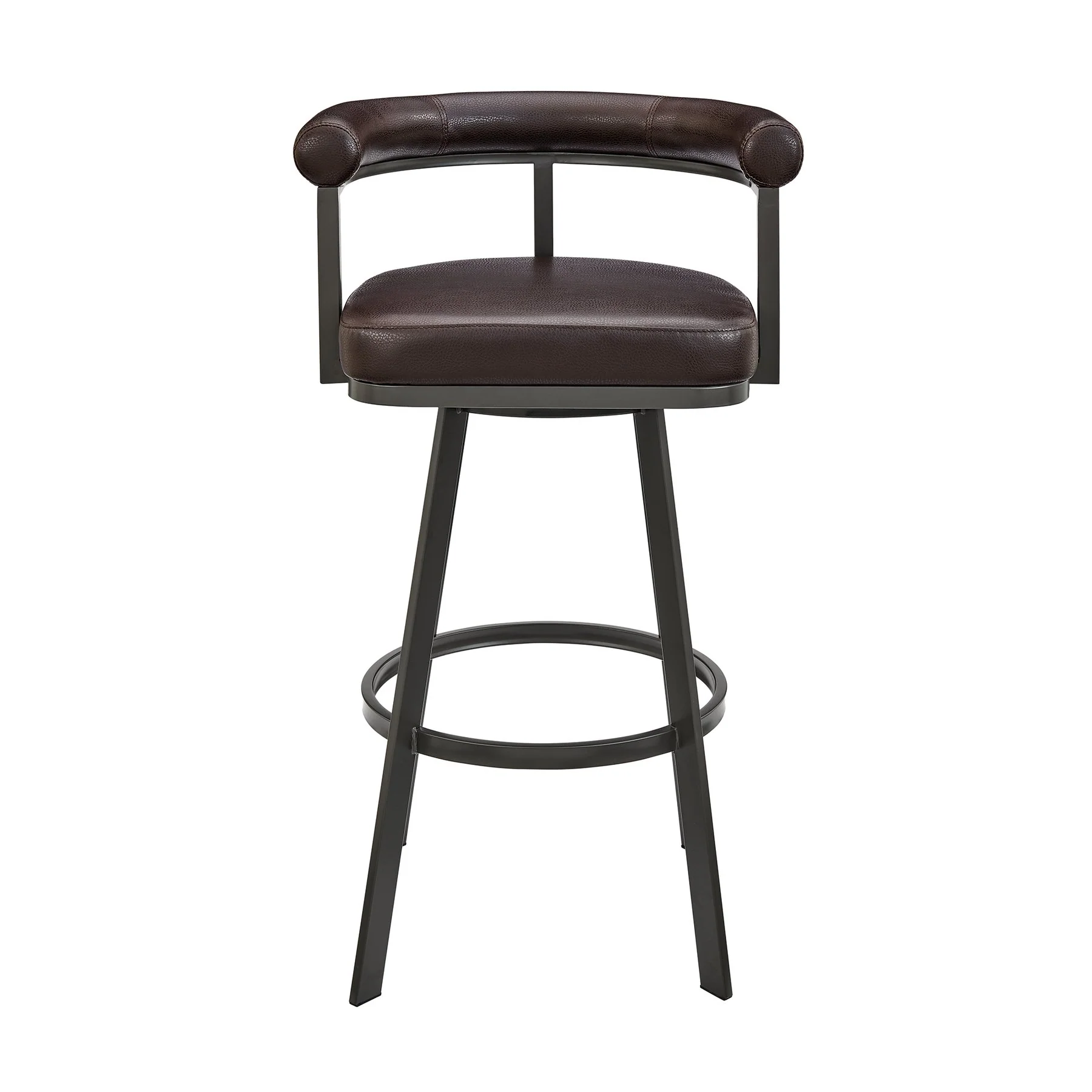 Magnolia Swivel Counter Stool in Brown Metal with Brown Faux Leather - Image 2