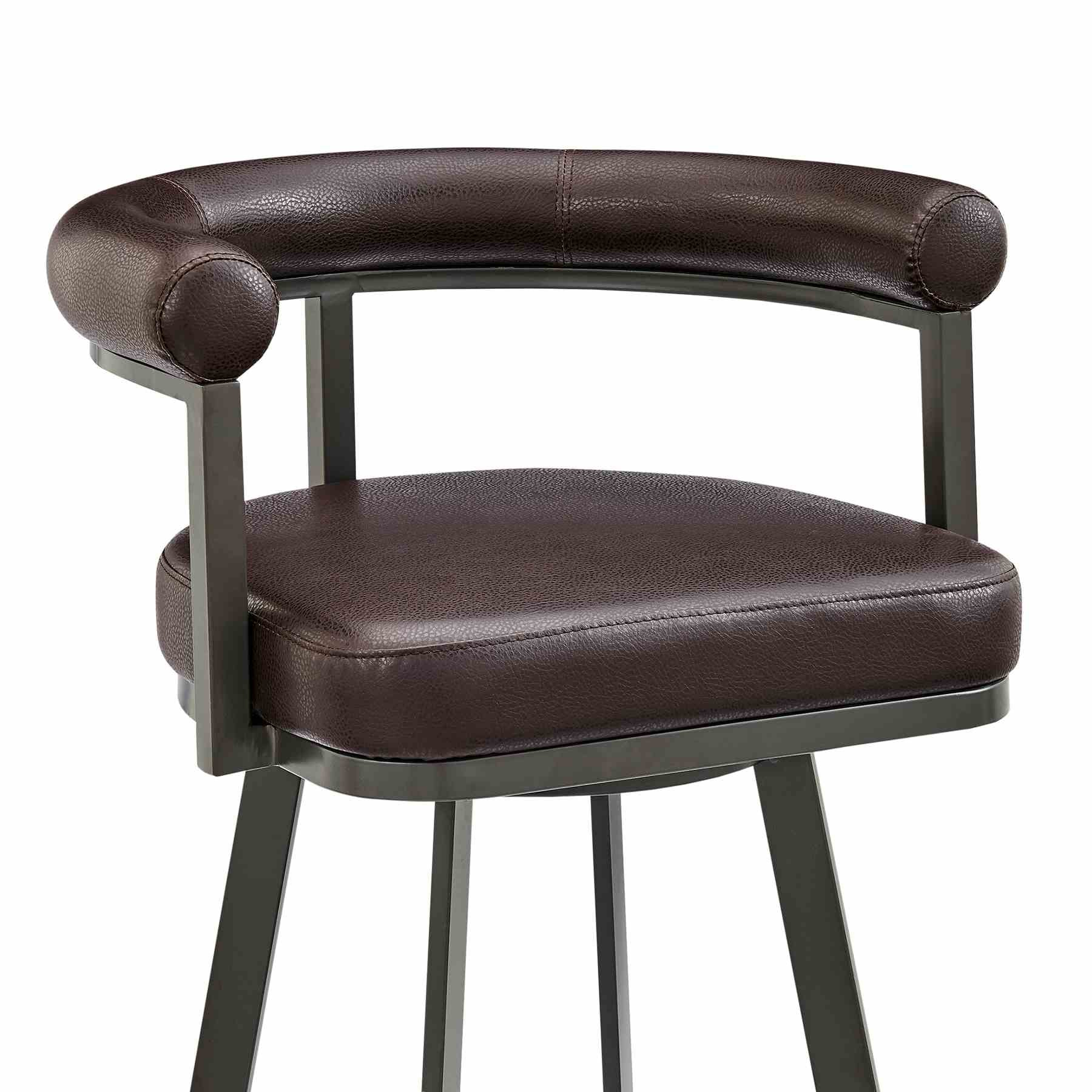 Magnolia Swivel Counter Stool in Brown Metal with Brown Faux Leather - Image 6