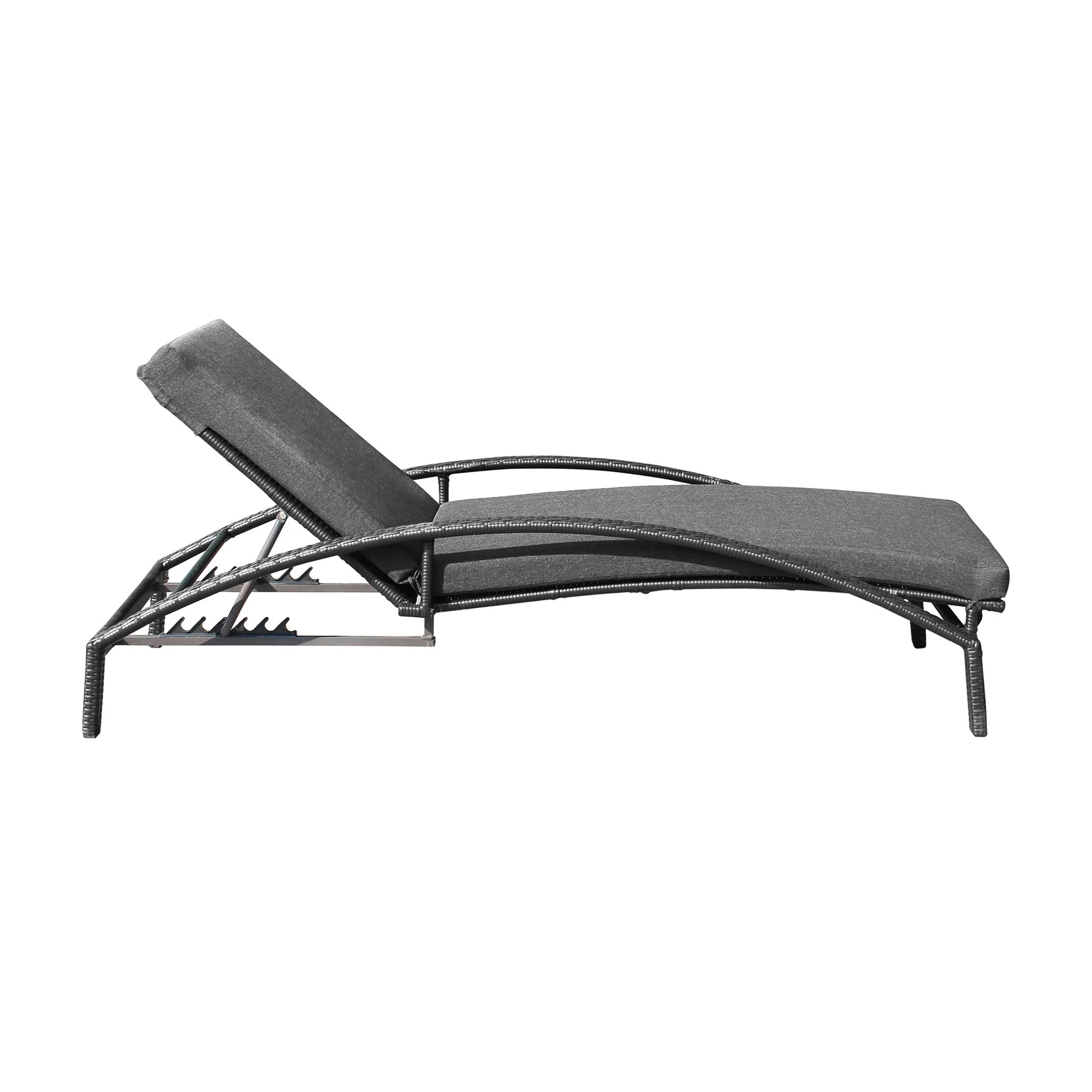 Mahana Adjustable Patio Outdoor Chaise Lounge Chair in Black Wicker with Charcoal Cushions - Image 3