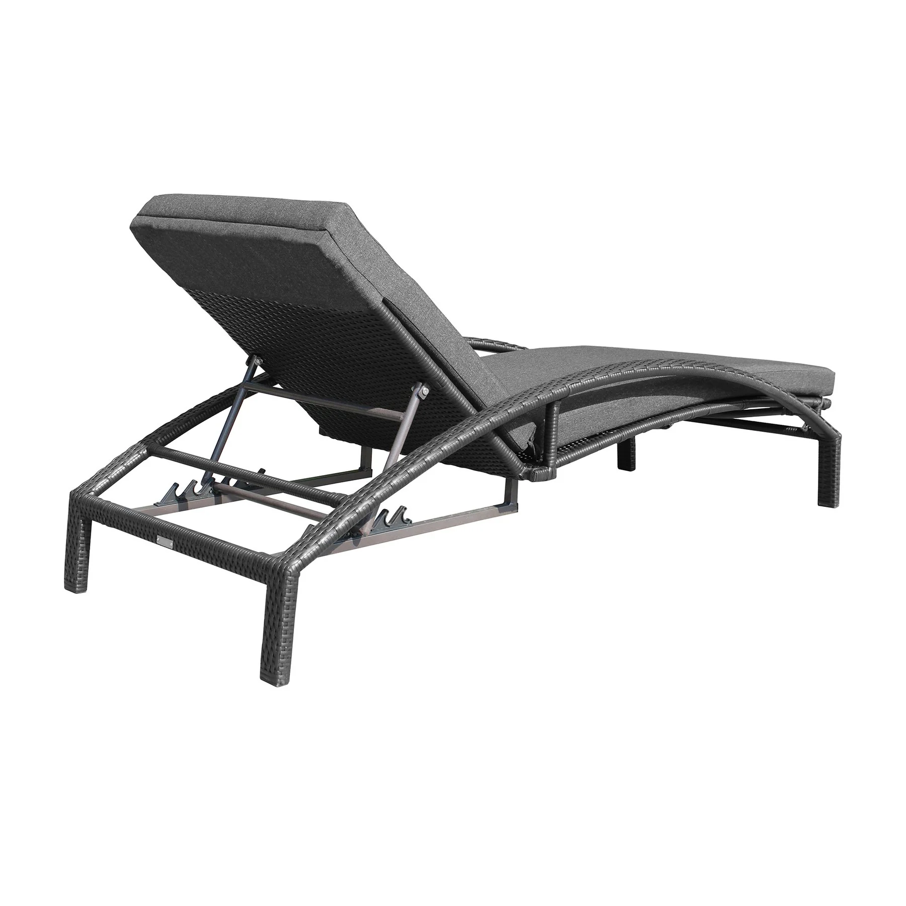 Mahana Adjustable Patio Outdoor Chaise Lounge Chair in Black Wicker with Charcoal Cushions - Image 4