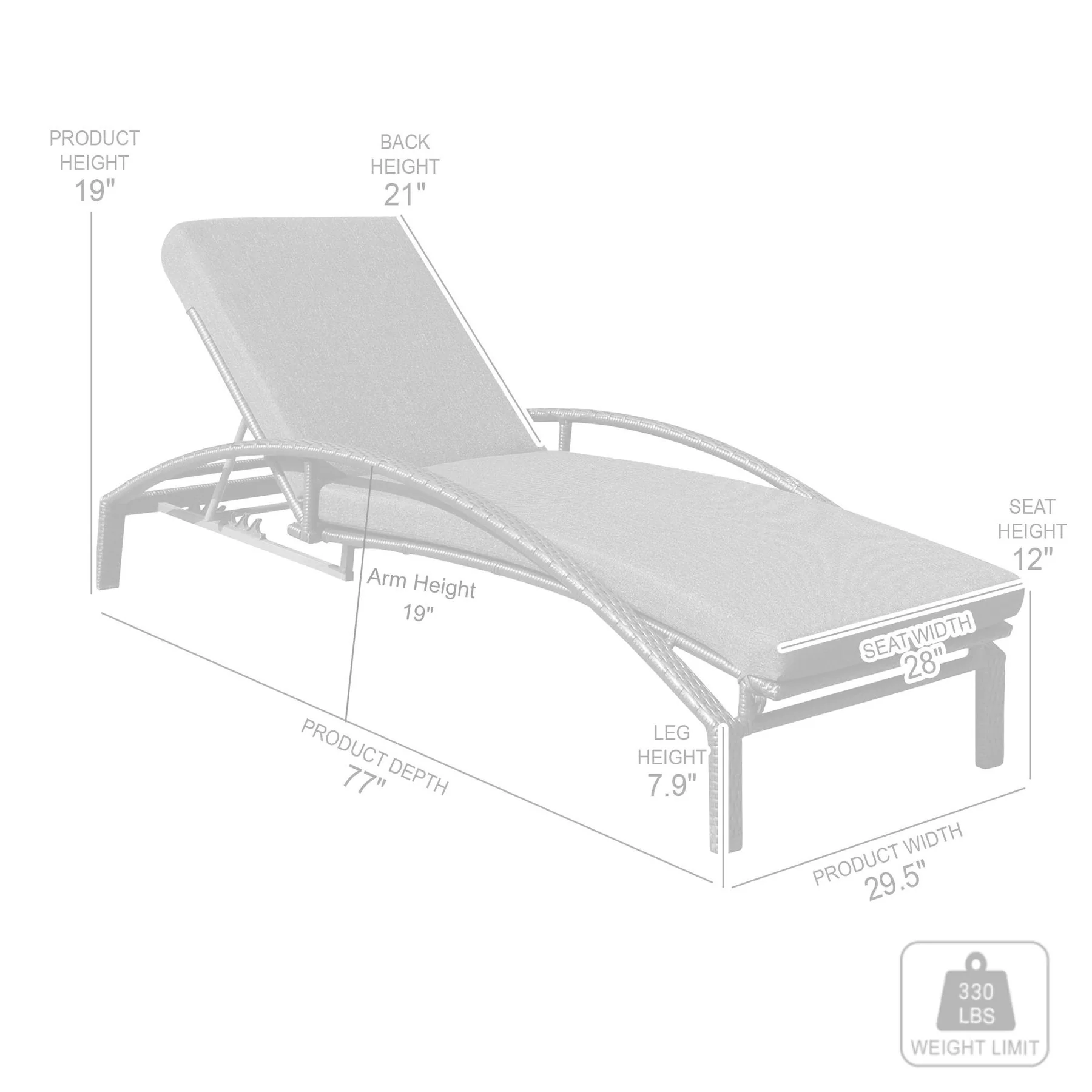 Mahana Adjustable Patio Outdoor Chaise Lounge Chair in Black Wicker with Charcoal Cushions - Image 8