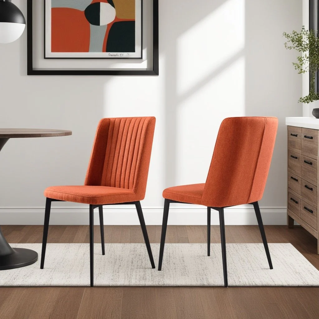 Maine Contemporary Dining Chair in Matte Black Finish and Orange Fabric - Set of 2 - Image 11