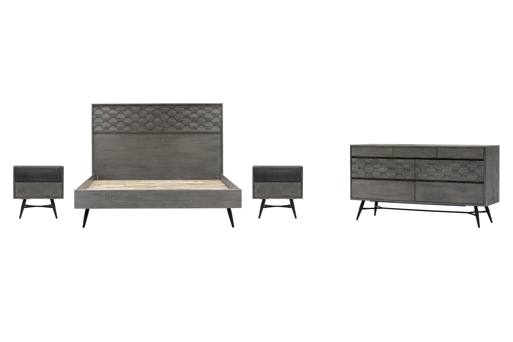 Makena 4 Piece King Bedroom Set in Gray Acacia Wood