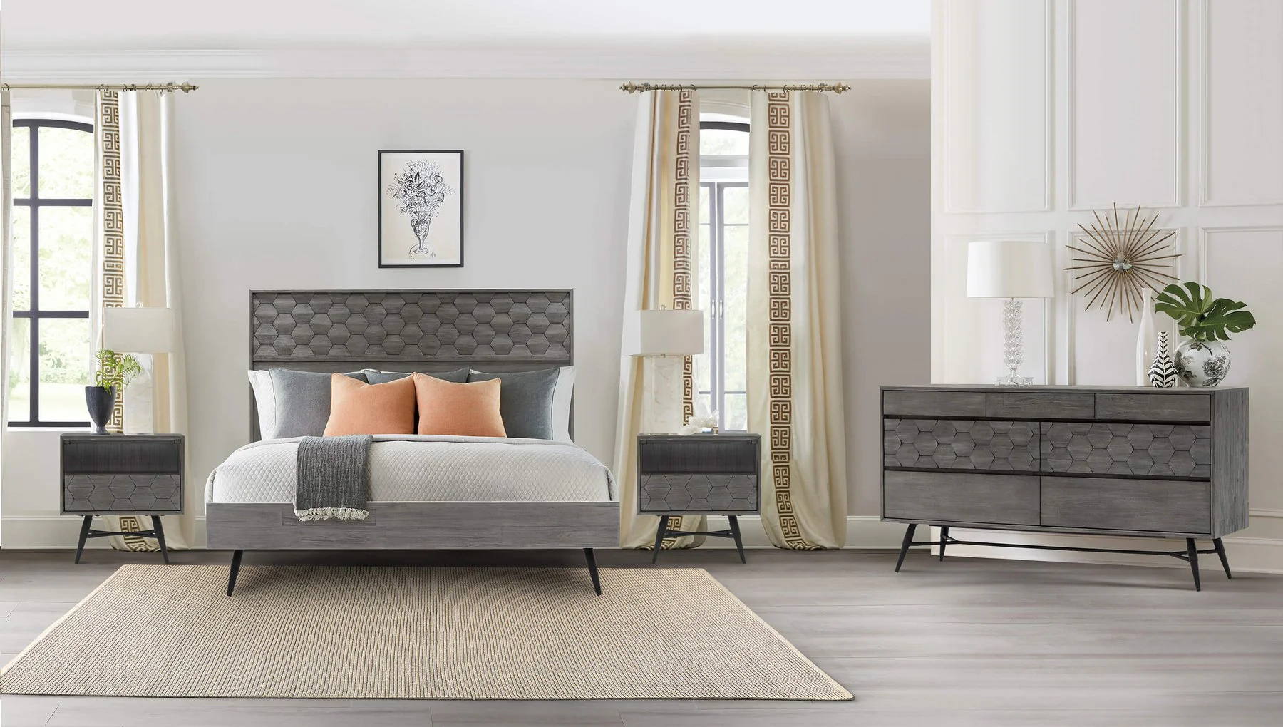 Makena 4 Piece King Bedroom Set in Gray Acacia Wood - Image 11