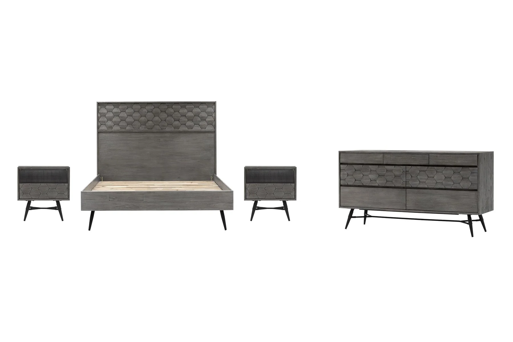 Makena 4 Piece Queen Bedroom Set in Gray Acacia Wood