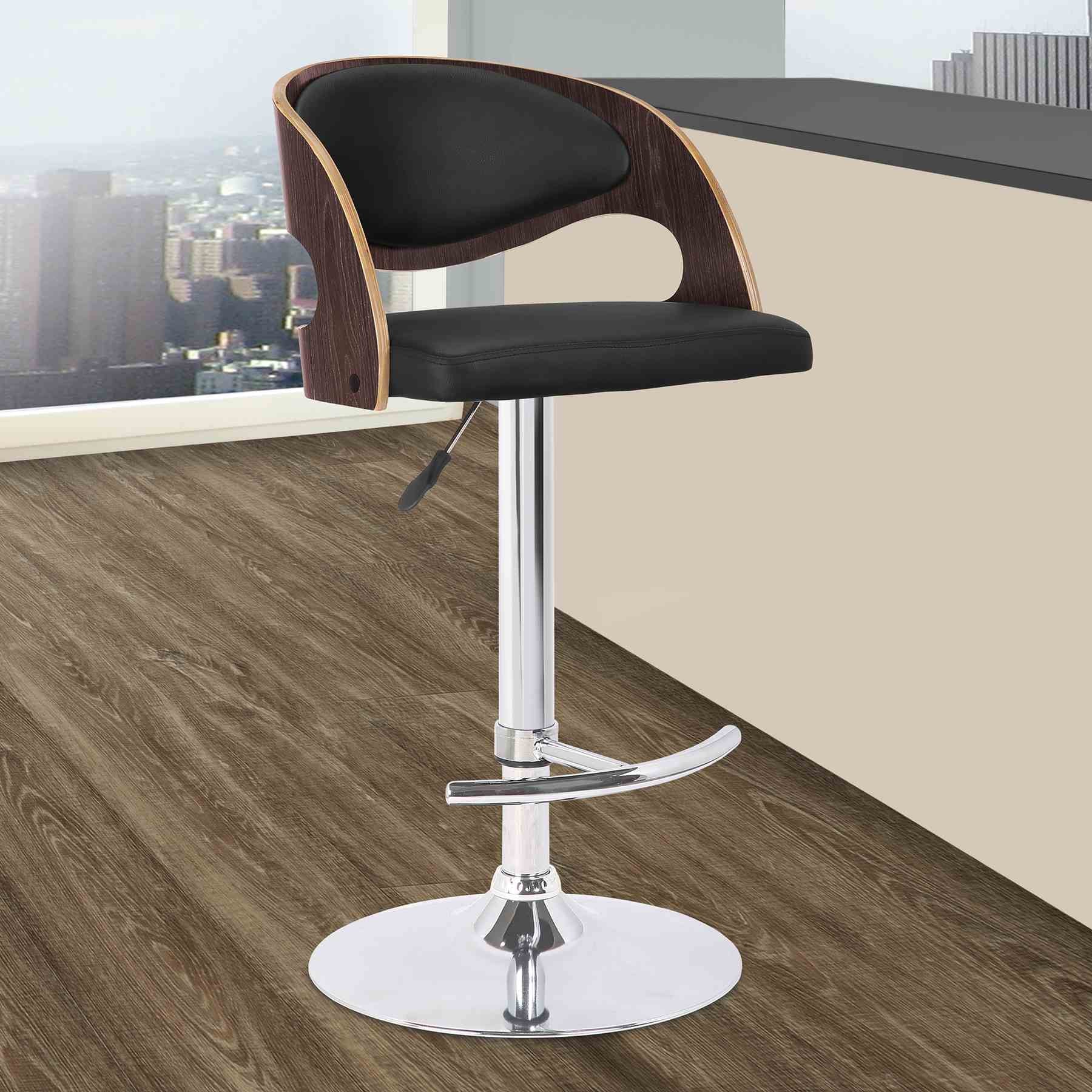 Malibu Swivel Barstool in Black Faux Leather with Dark Oak Wood Finish - Image 7