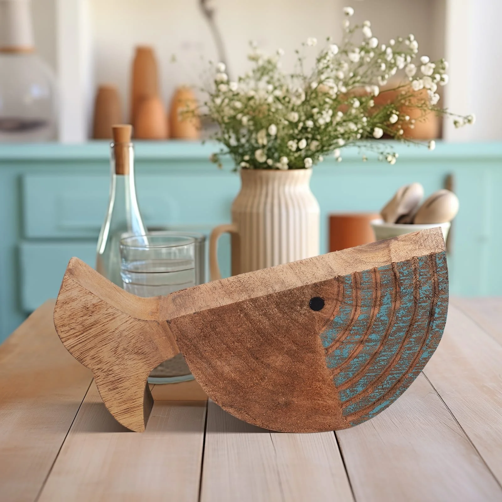 Mango Wood 10", Fish Log, Brown/blue - Image 10