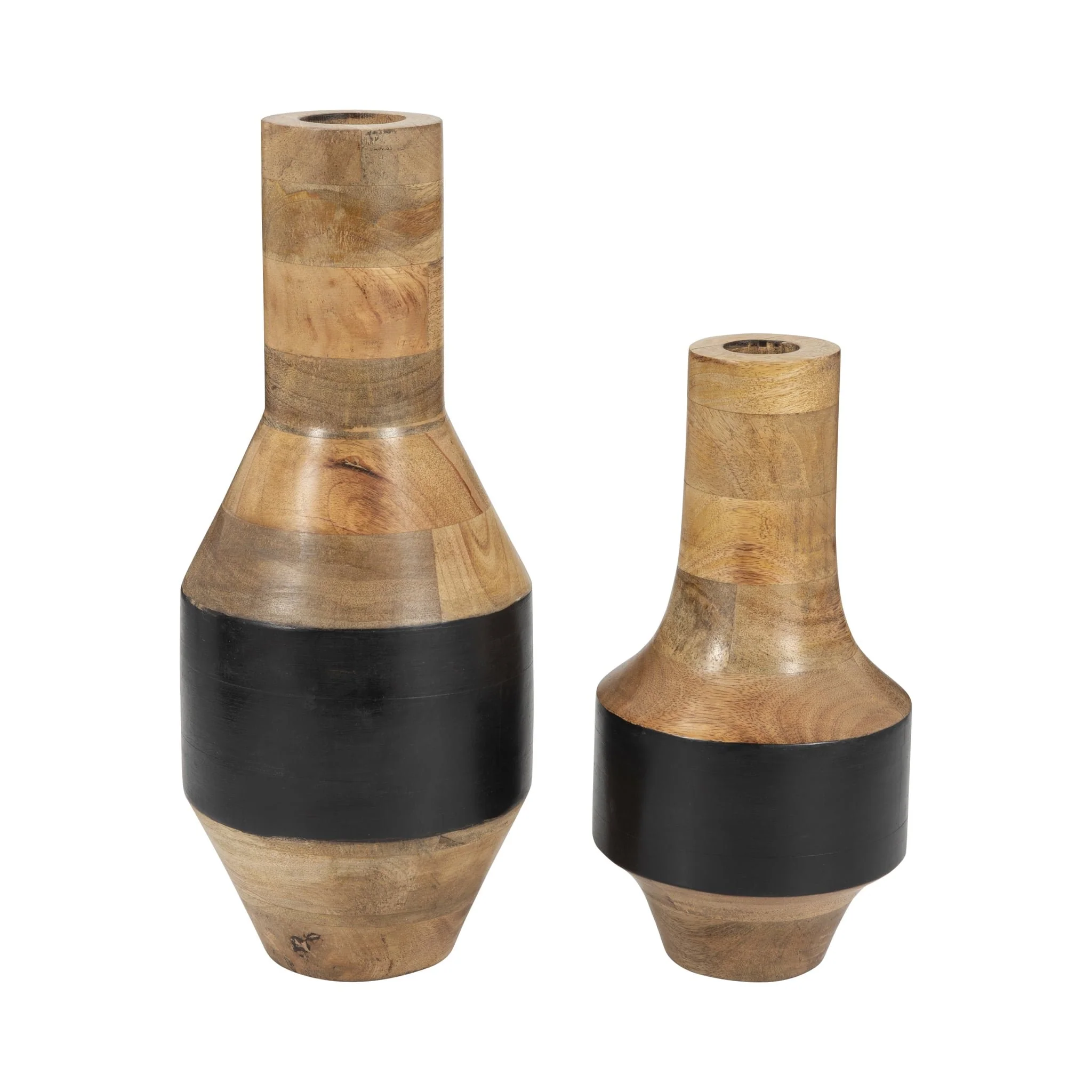 Mango Wood, 11" 2-tone Vase, Brown/black - Image 7