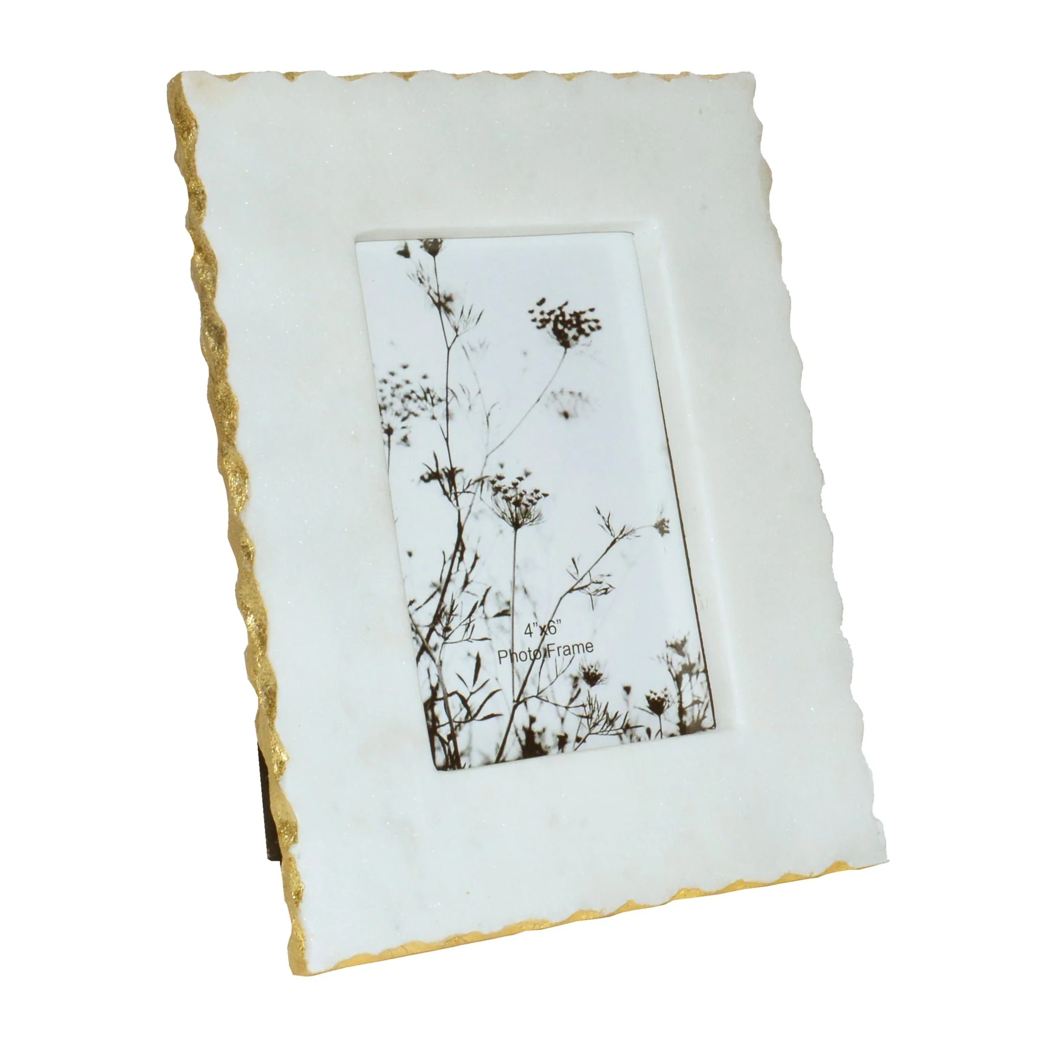 Marble, 4x6 Jagged Photo Frame W/ Gold Trim, Whit