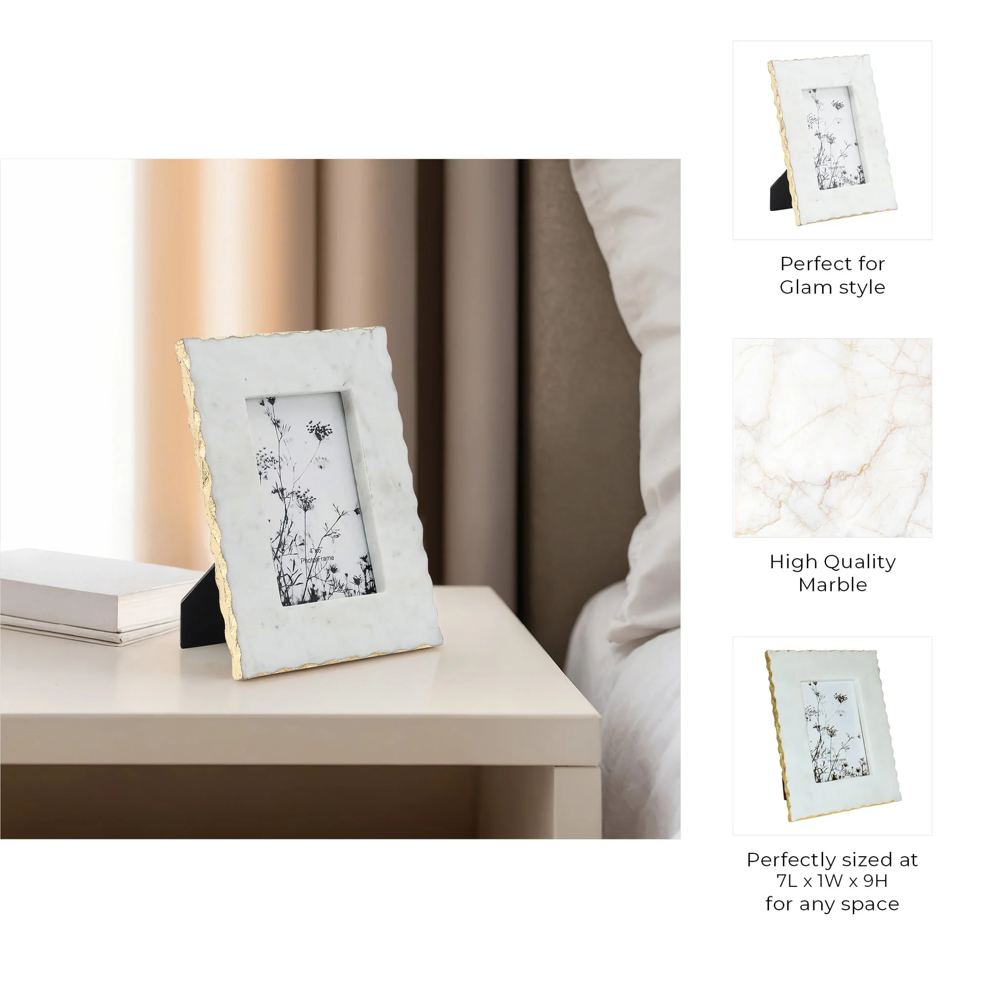 Marble, 4x6 Jagged Photo Frame W/ Gold Trim, Whit - Image 8