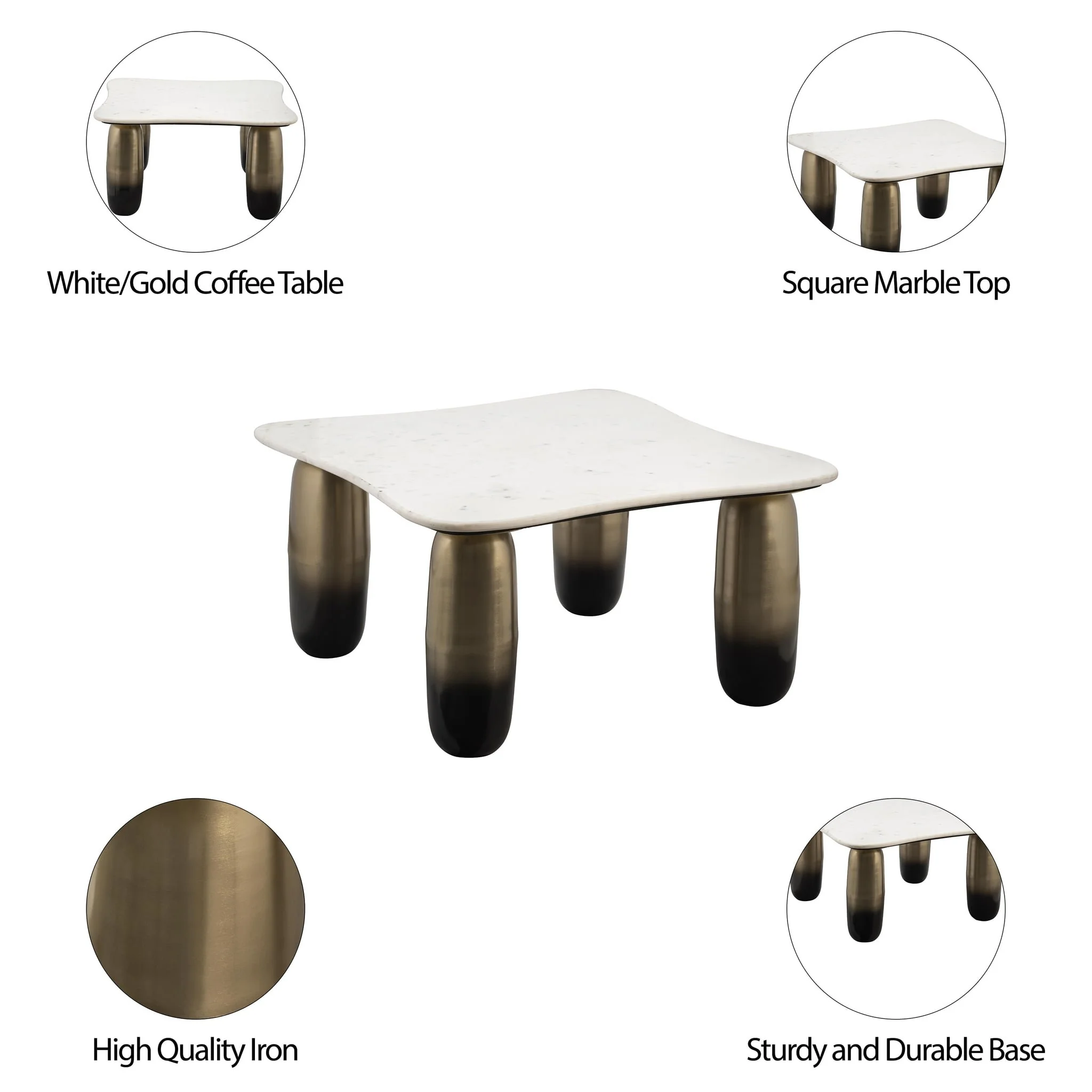 Marble/metal, 30"dx16"h Coffee Table, Wht/gld - Image 8