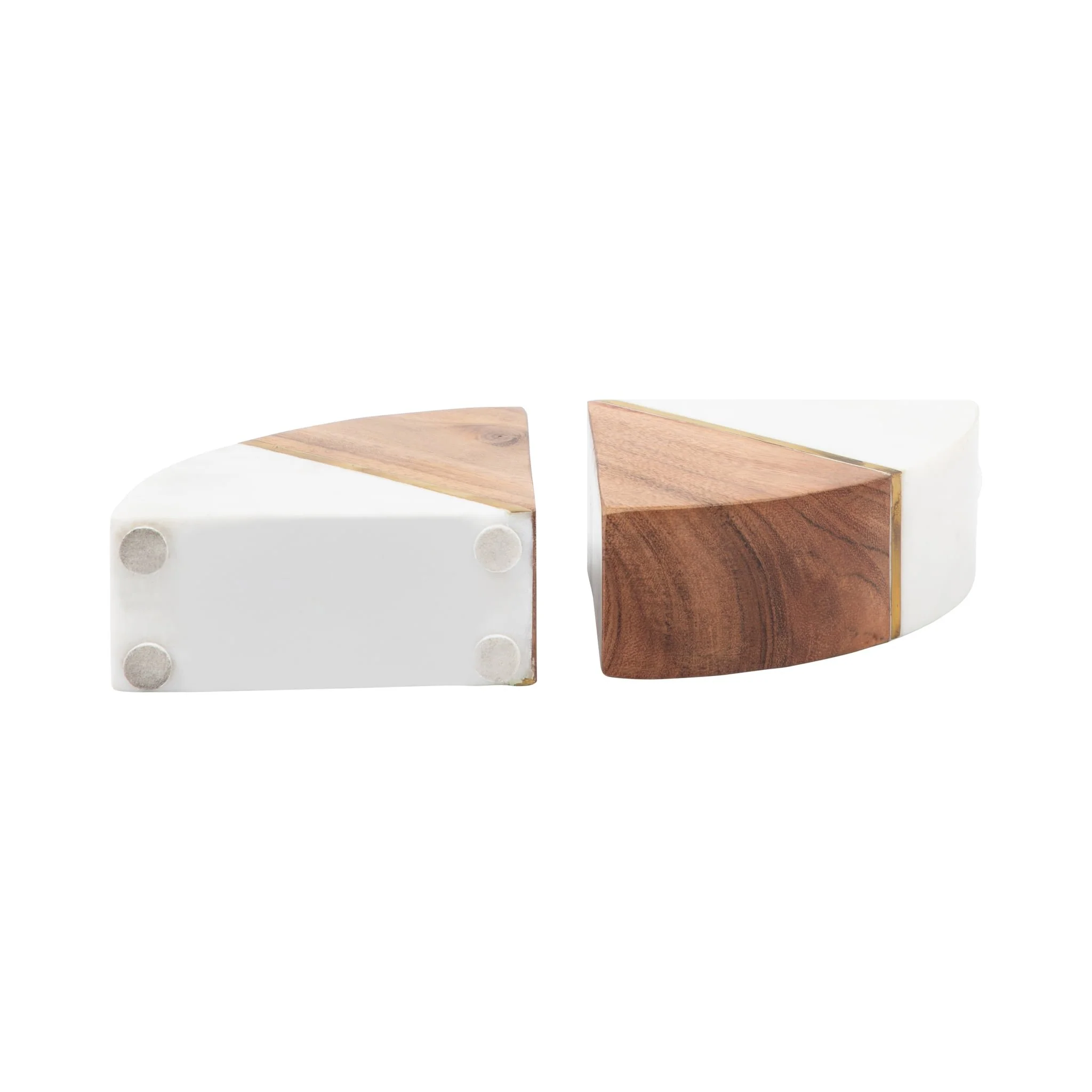 Marble, S/2 5" Bookends W/ Wood And Brass Detail, - Image 5