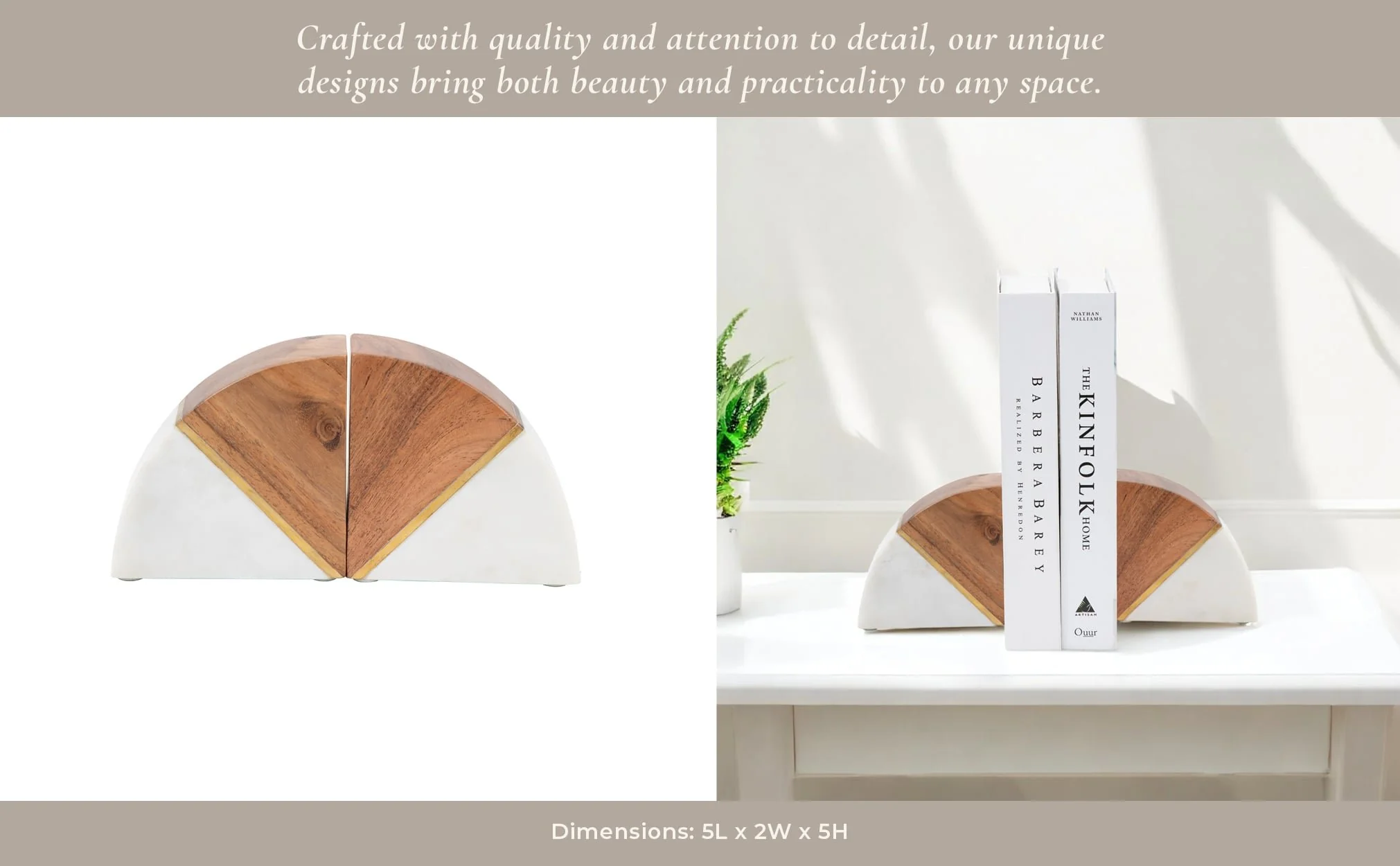 Marble, S/2 5" Bookends W/ Wood And Brass Detail, - Image 9