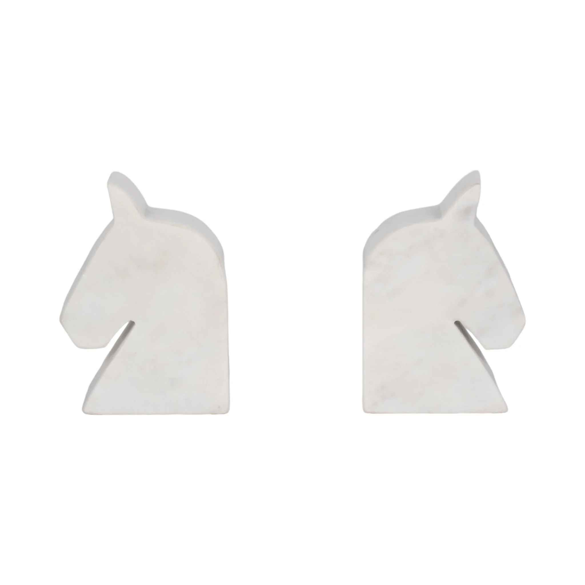 Marble, S/2 6" Horse Head Bookends, White