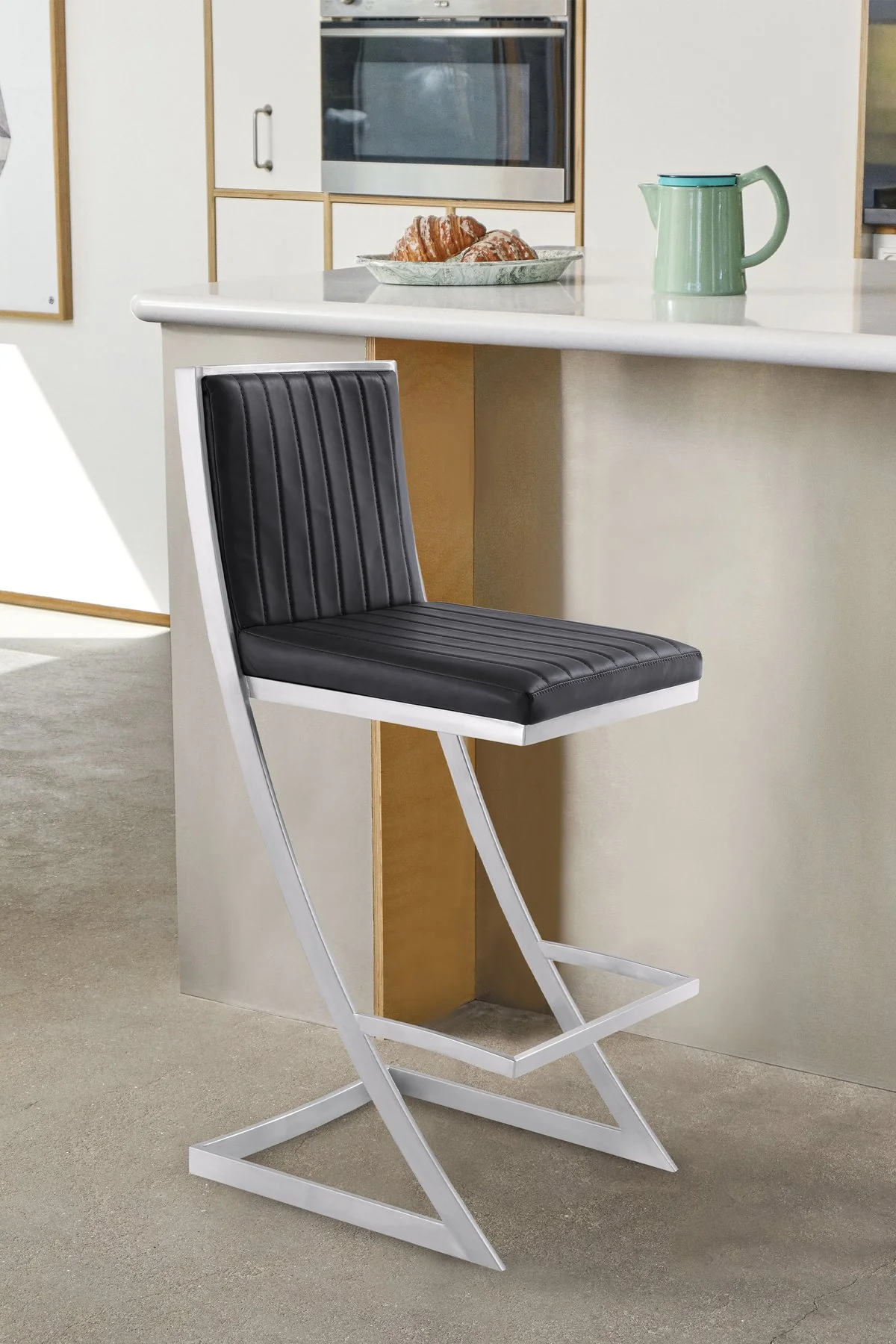 Marc 26" Vintage Black Faux Leather and Brushed Stainless Steel Bar Stool - Image 7