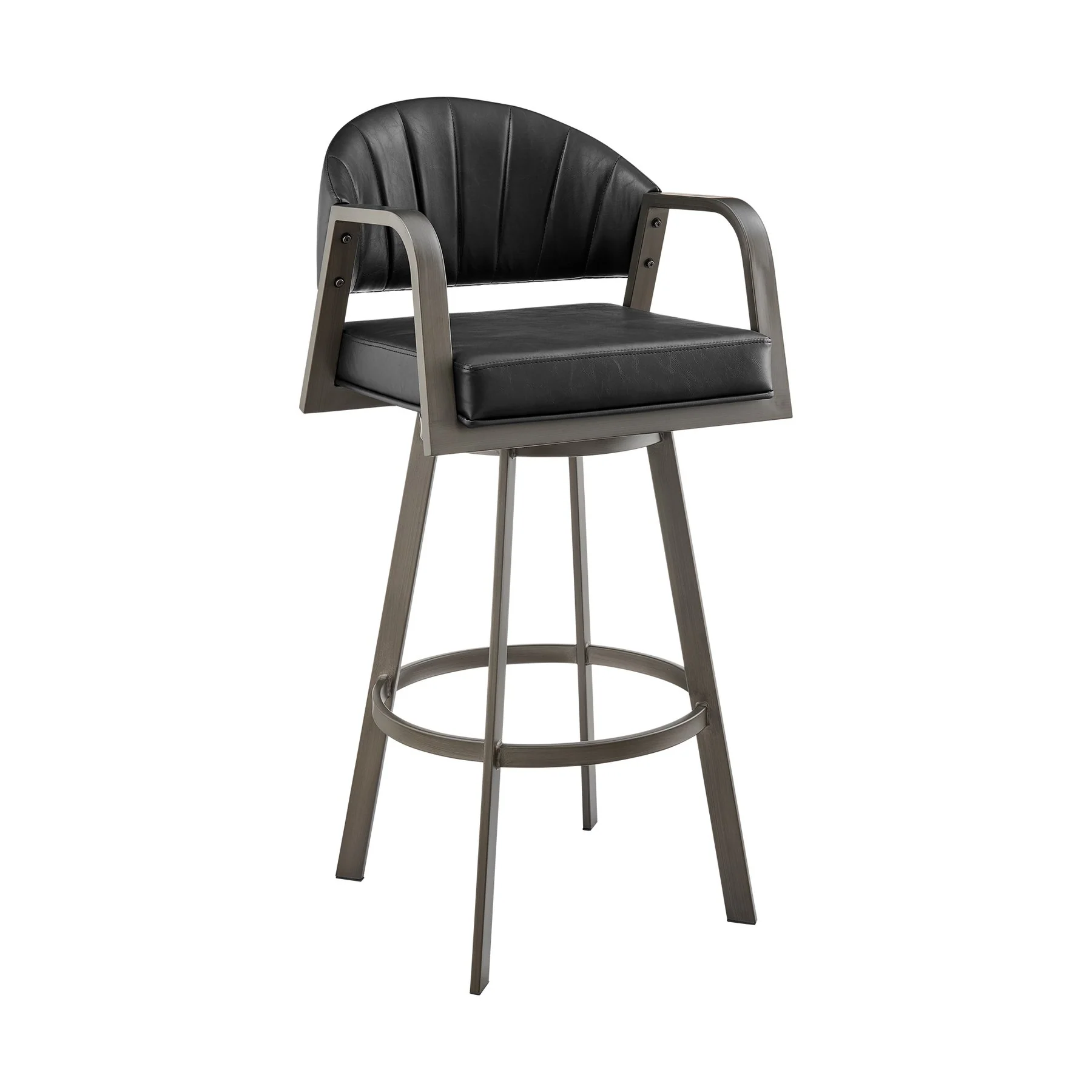 Marcie 26" Swivel Counter Stool in Mineral Finish and Vintage Black Faux Leather