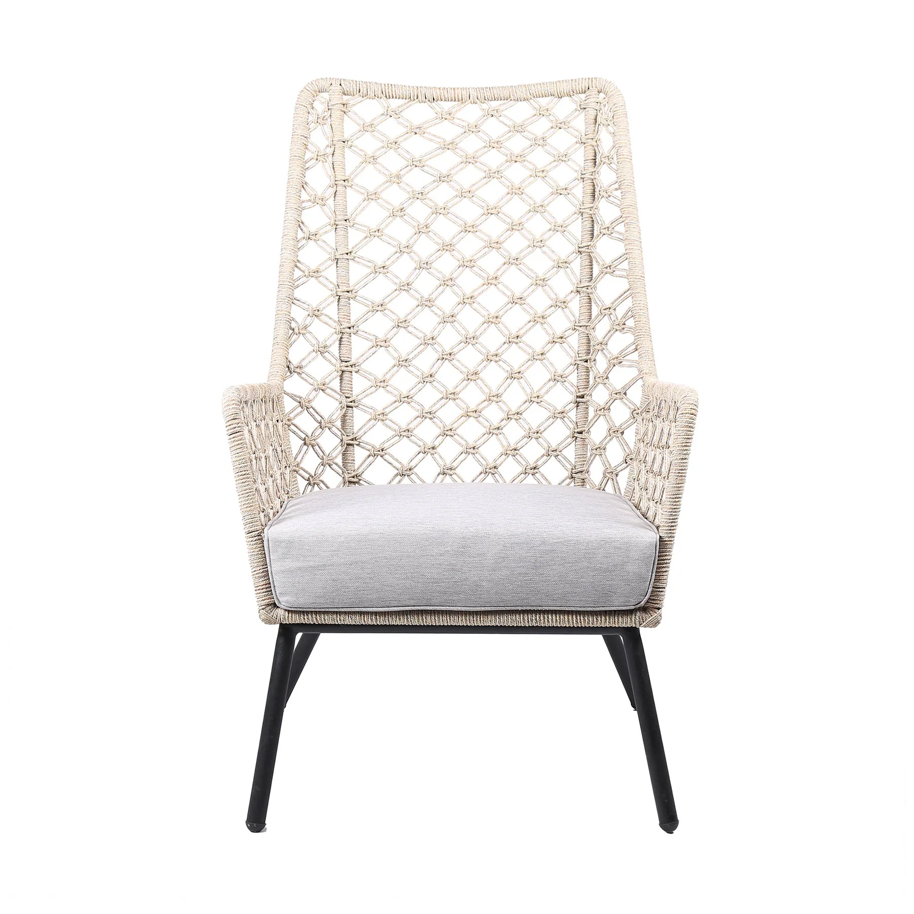 Marco Indoor Outdoor Steel Lounge Chair with Natural Springs Rope and Gray Cushion - Image 2