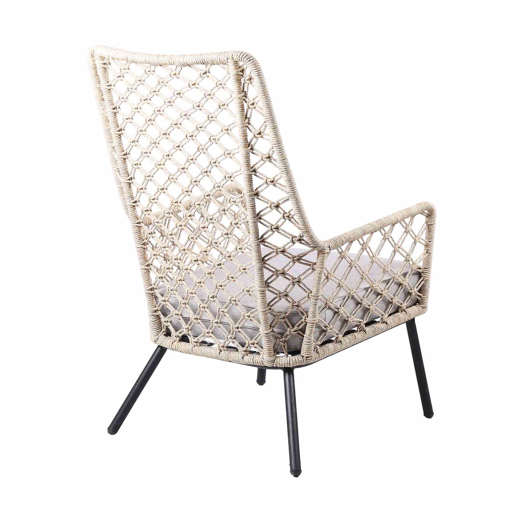 Marco Indoor Outdoor Steel Lounge Chair with Natural Springs Rope and Gray Cushion - Image 3