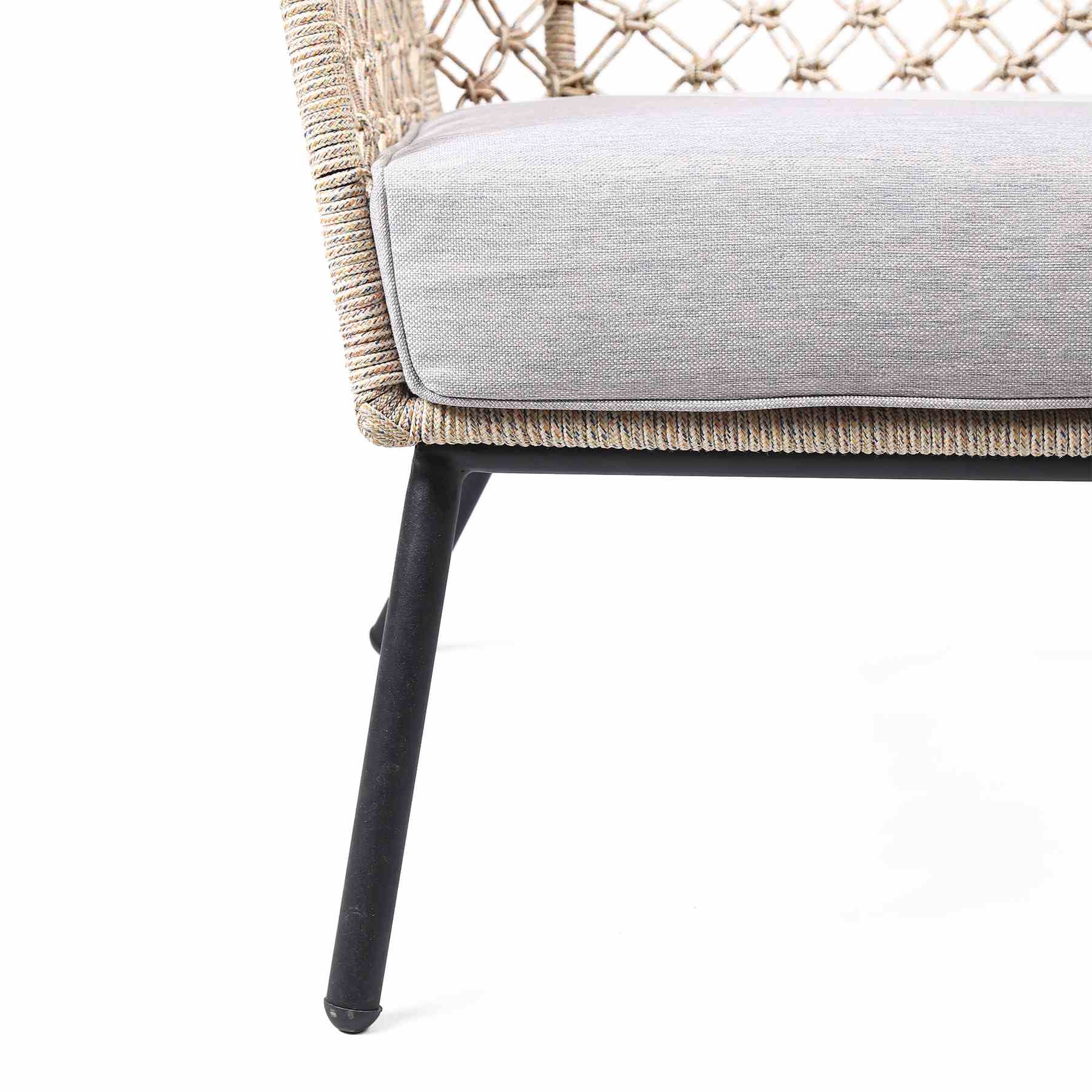 Marco Indoor Outdoor Steel Lounge Chair with Natural Springs Rope and Gray Cushion - Image 6
