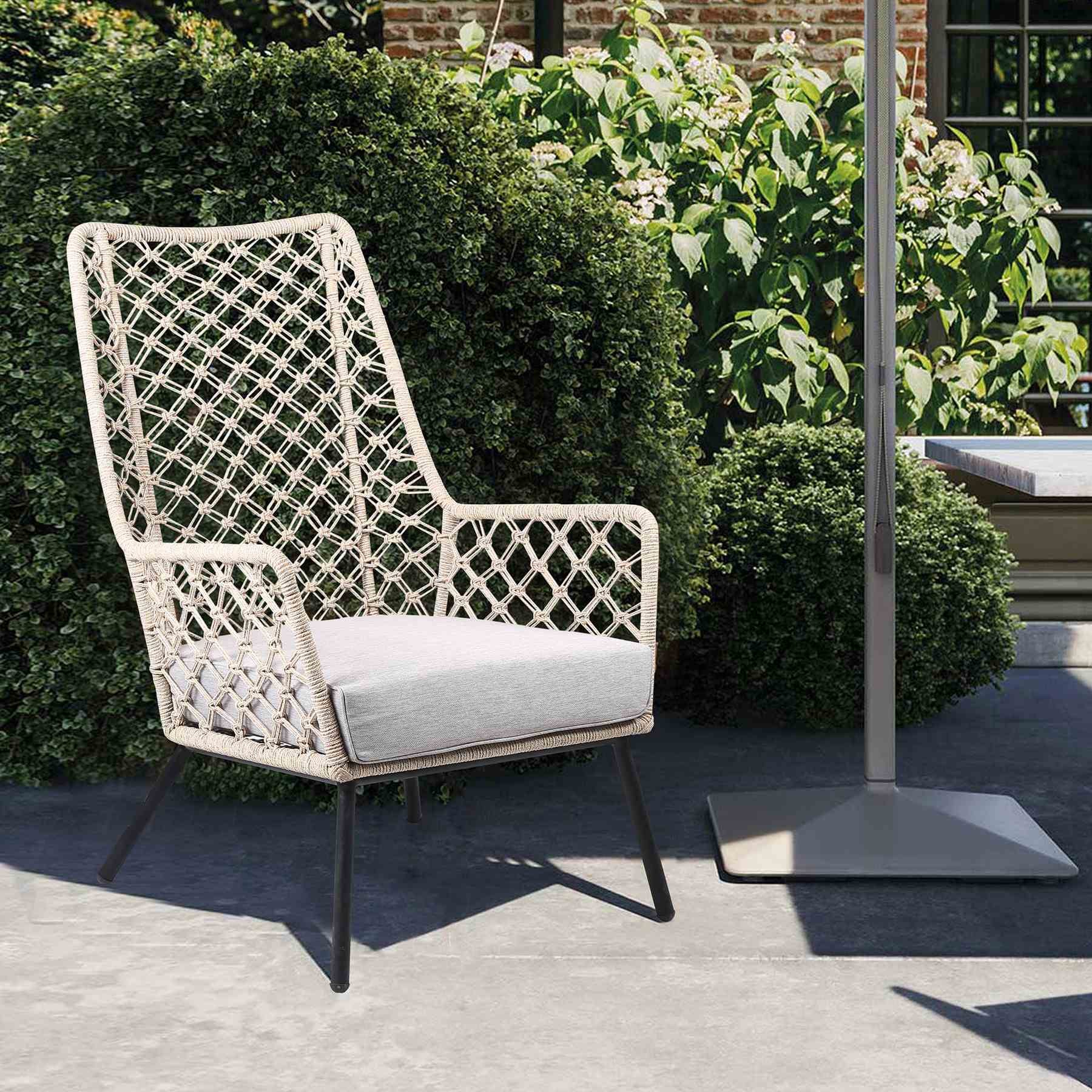Marco Indoor Outdoor Steel Lounge Chair with Natural Springs Rope and Gray Cushion - Image 7