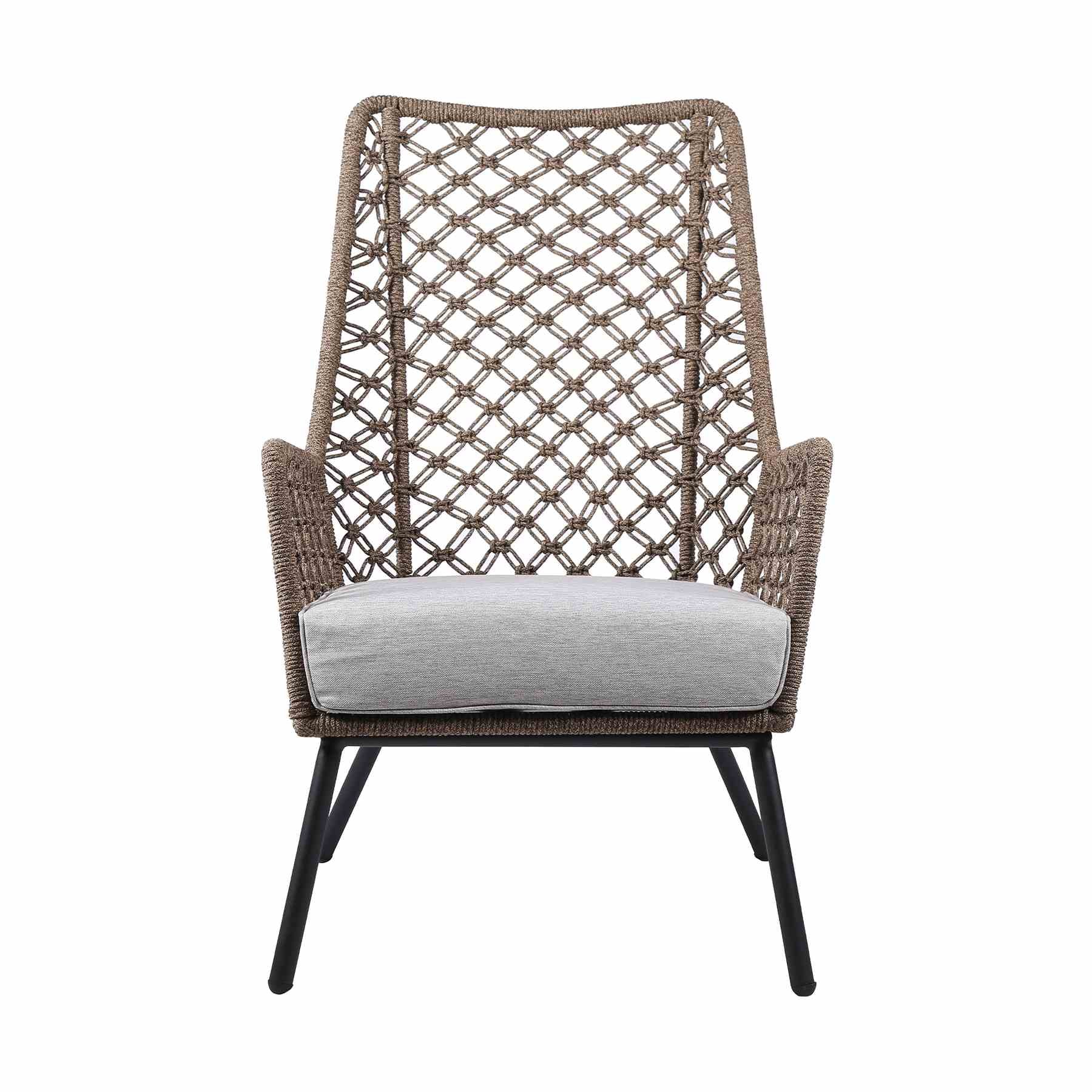 Marco Indoor Outdoor Steel Lounge Chair with Truffle Rope and Gray Cushion - Image 2