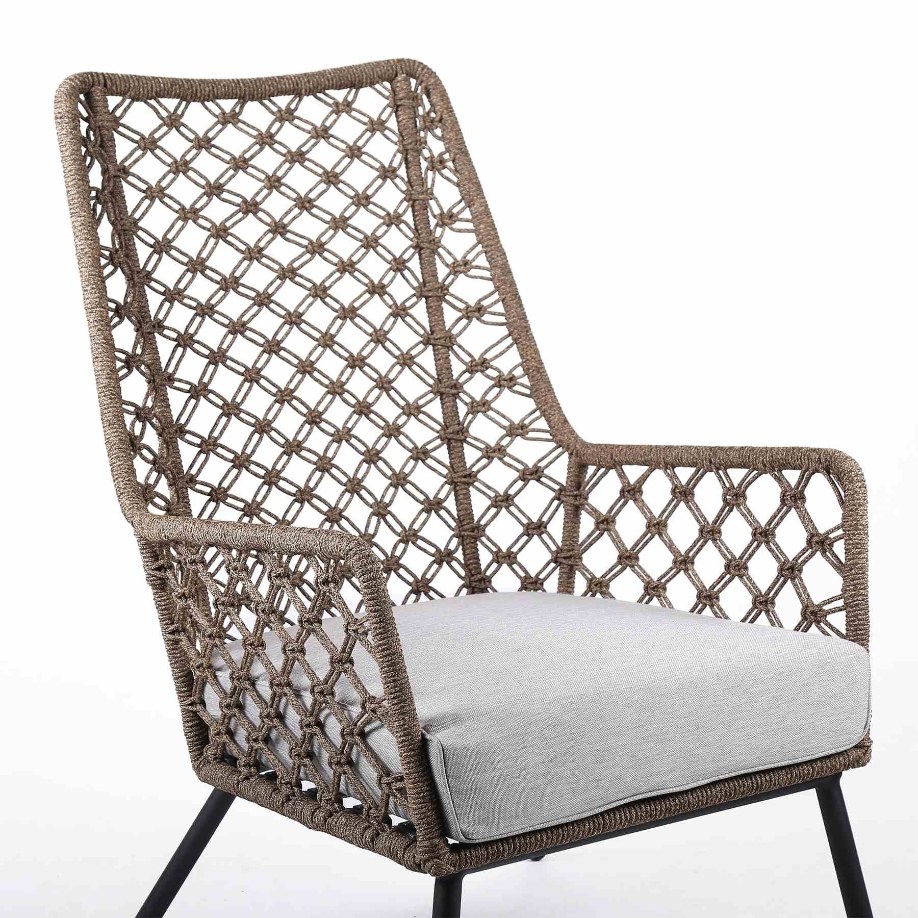 Marco Indoor Outdoor Steel Lounge Chair with Truffle Rope and Gray Cushion - Image 4