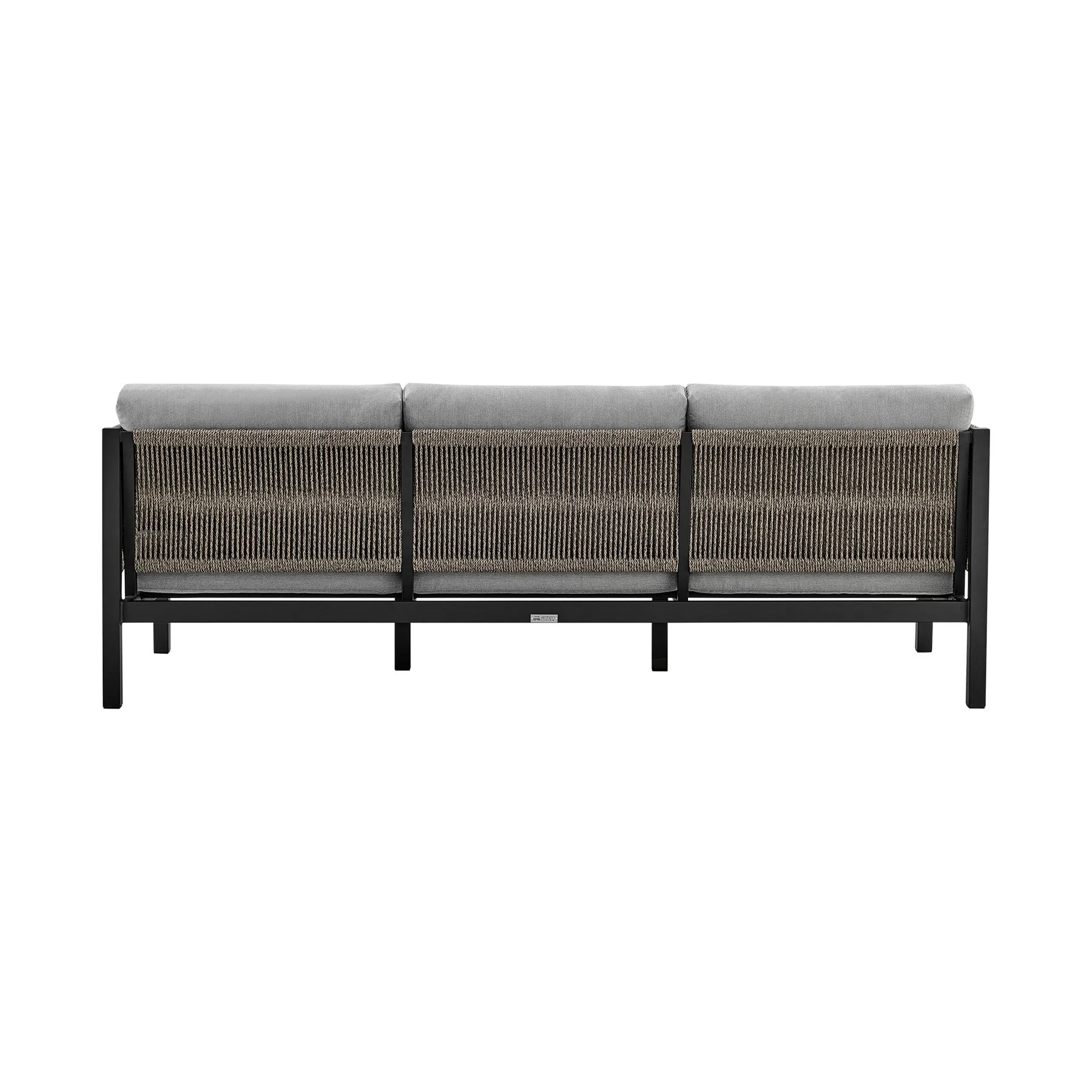 Mareike 4 Piece Outdoor Patio Furniture Set in Black Aluminum and Rope with Gray Cushions - Image 4