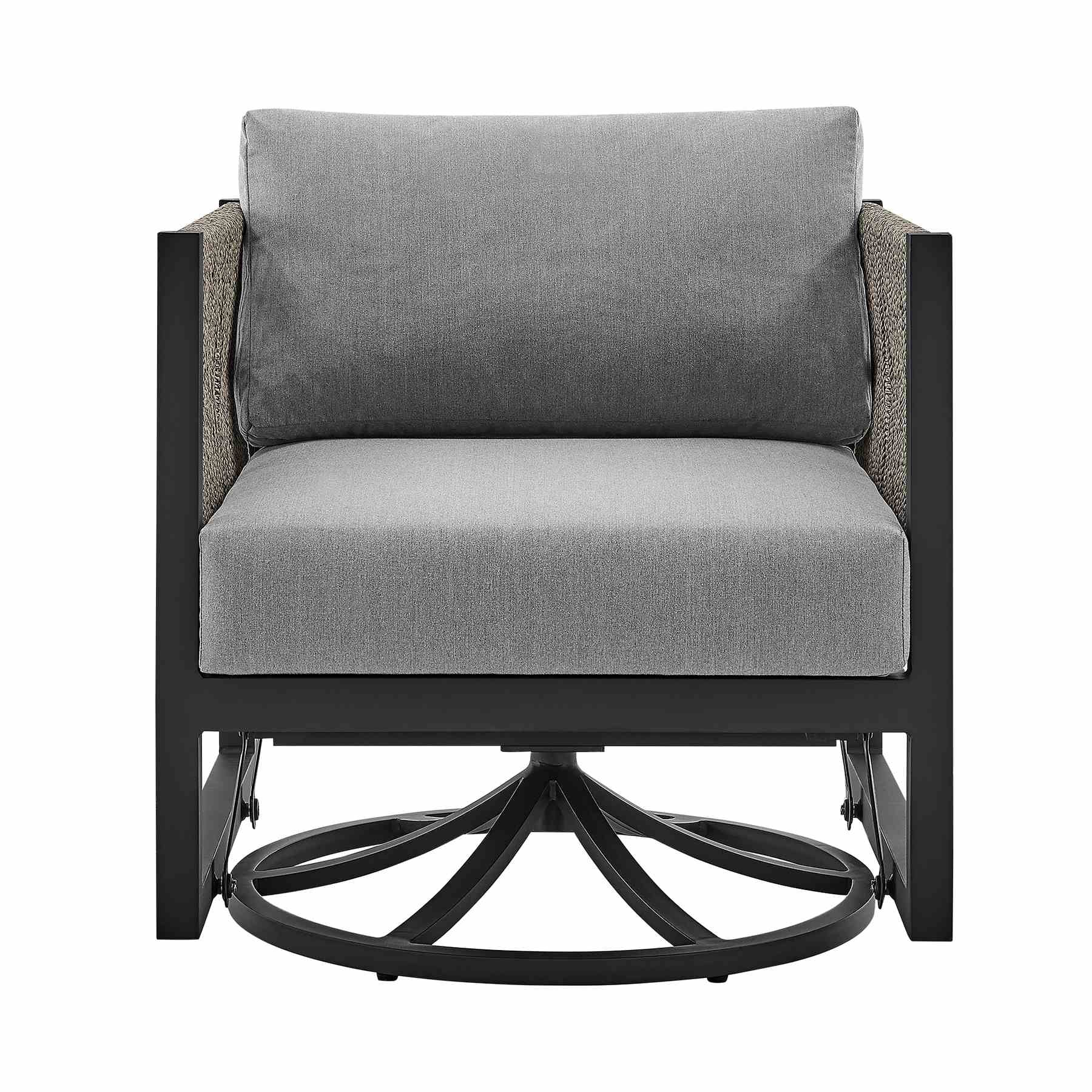 Mareike Outdoor Patio Swivel Glider Lounge Chair in Black Aluminum with Gray Cushions - Image 2
