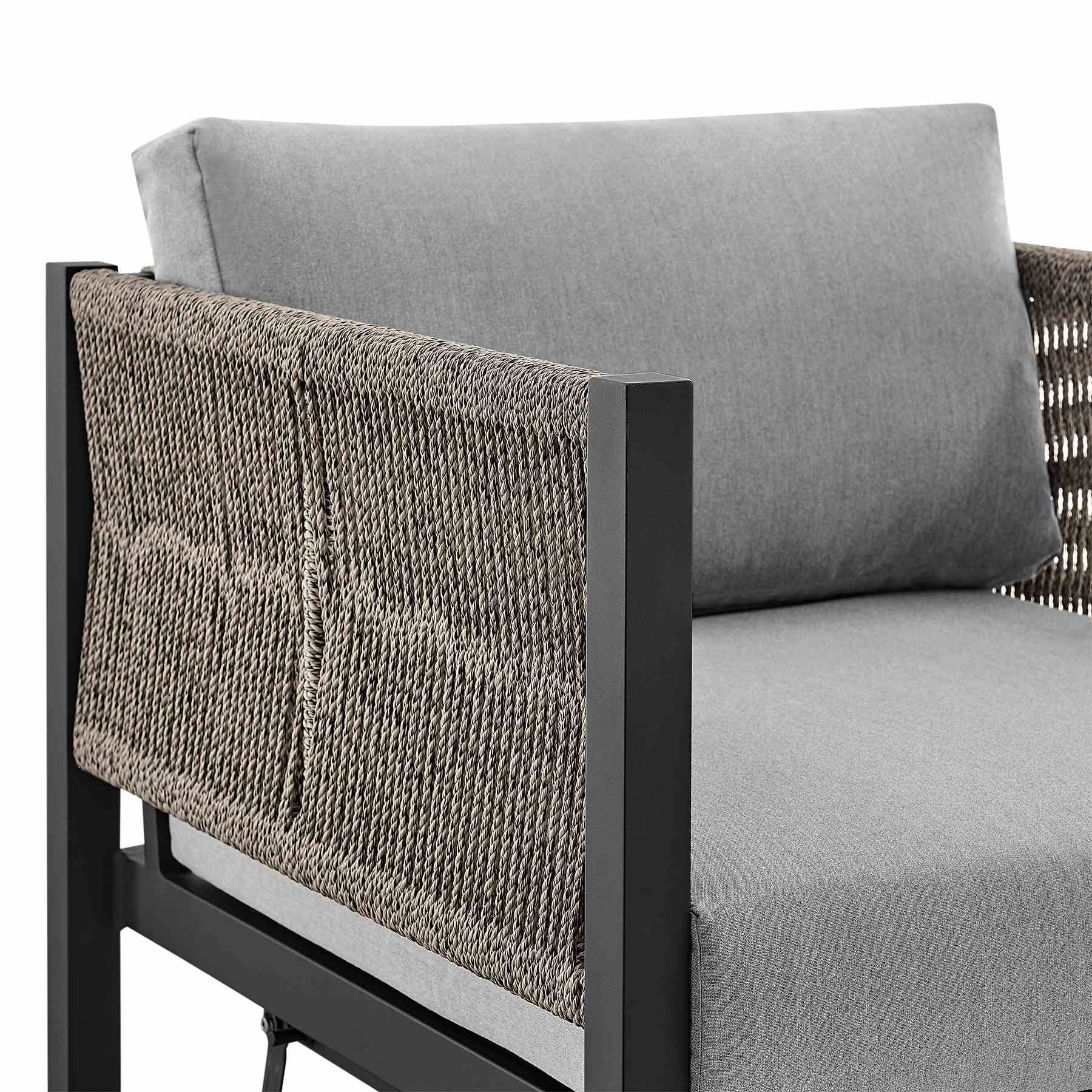 Mareike Outdoor Patio Swivel Glider Lounge Chair in Black Aluminum with Gray Cushions - Image 5