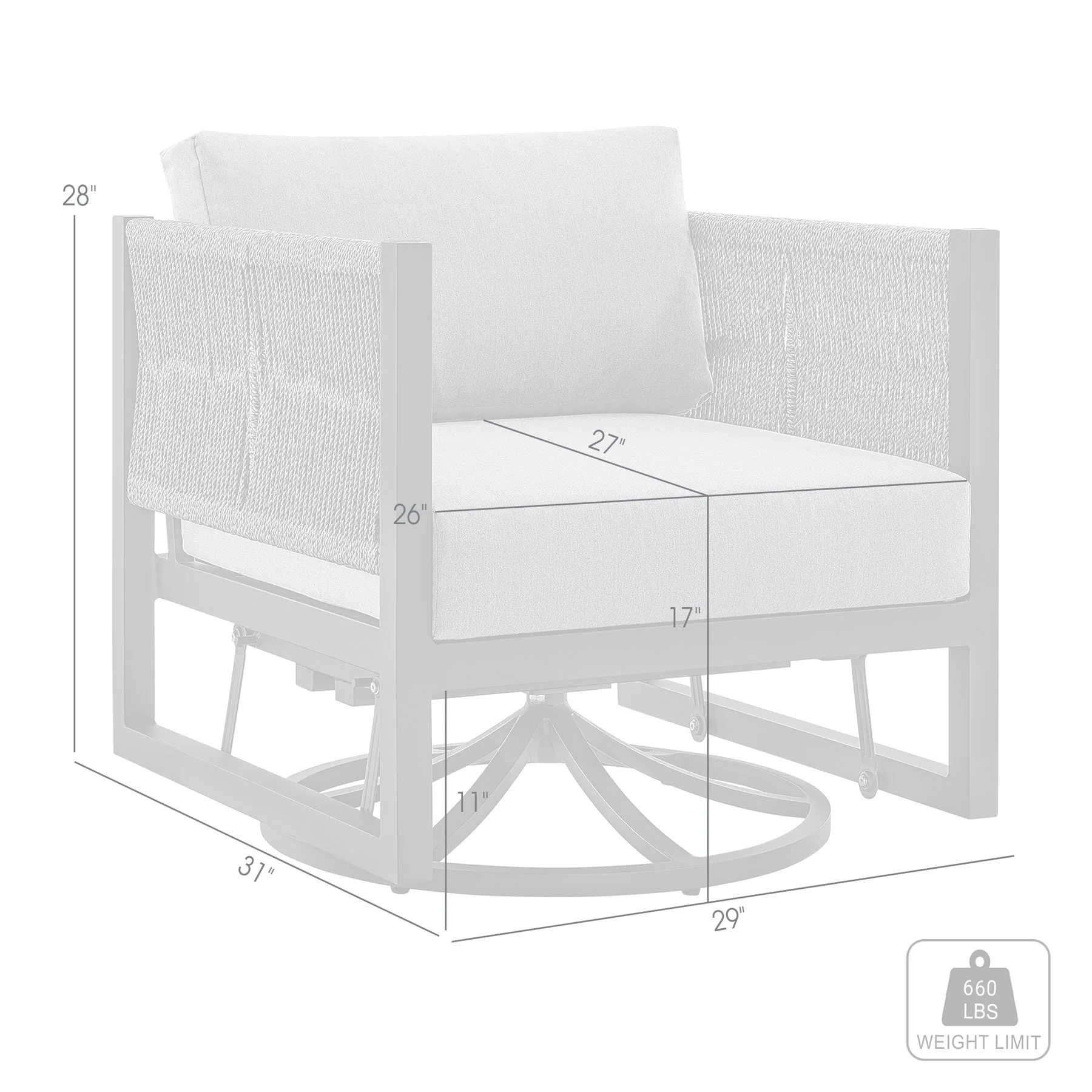 Mareike Outdoor Patio Swivel Glider Lounge Chair in Black Aluminum with Gray Cushions - Image 9