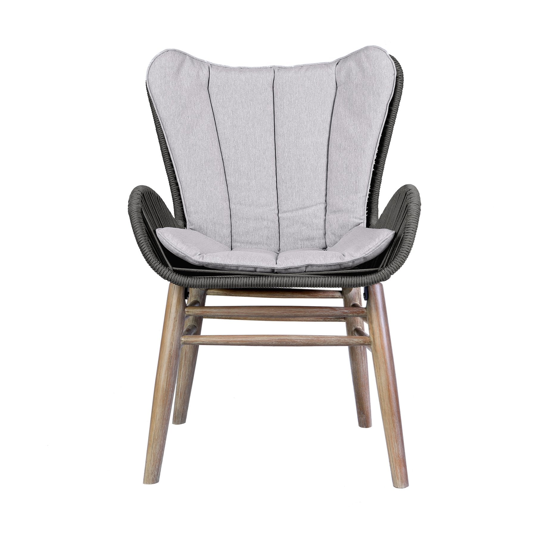 Mateo Outdoor Patio Dining Chair in Light Eucalyptus Wood and Charcoal Rope - Image 2