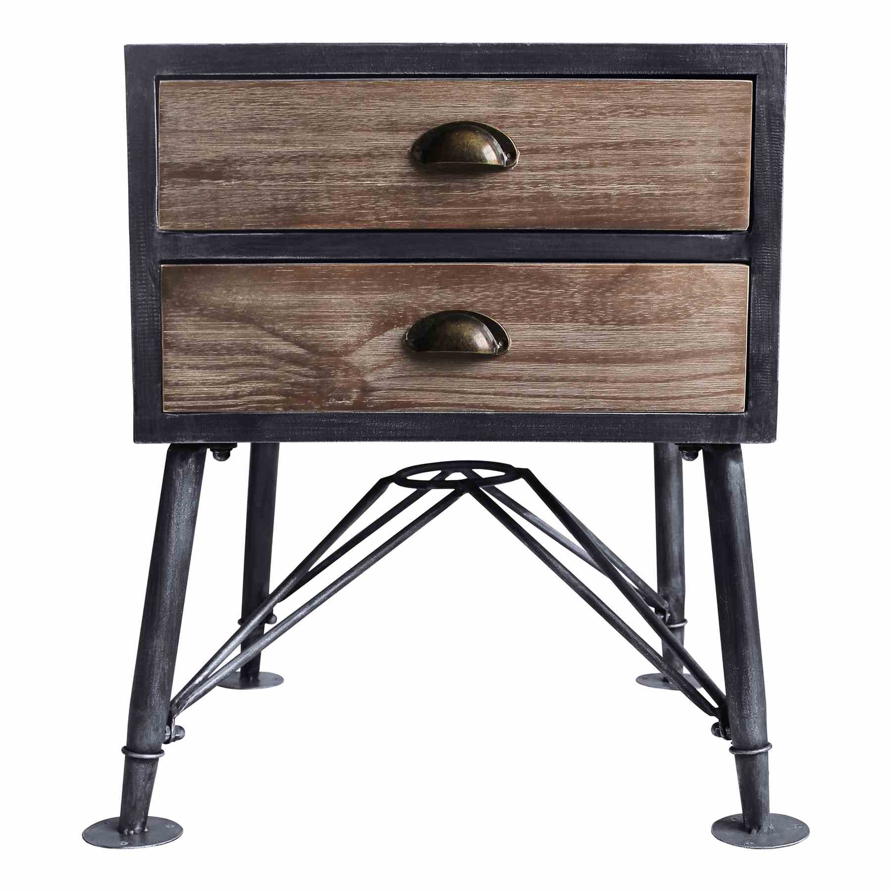 Mathis Industrial 2-Drawer End Table in Industrial Gray and Pine Wood
